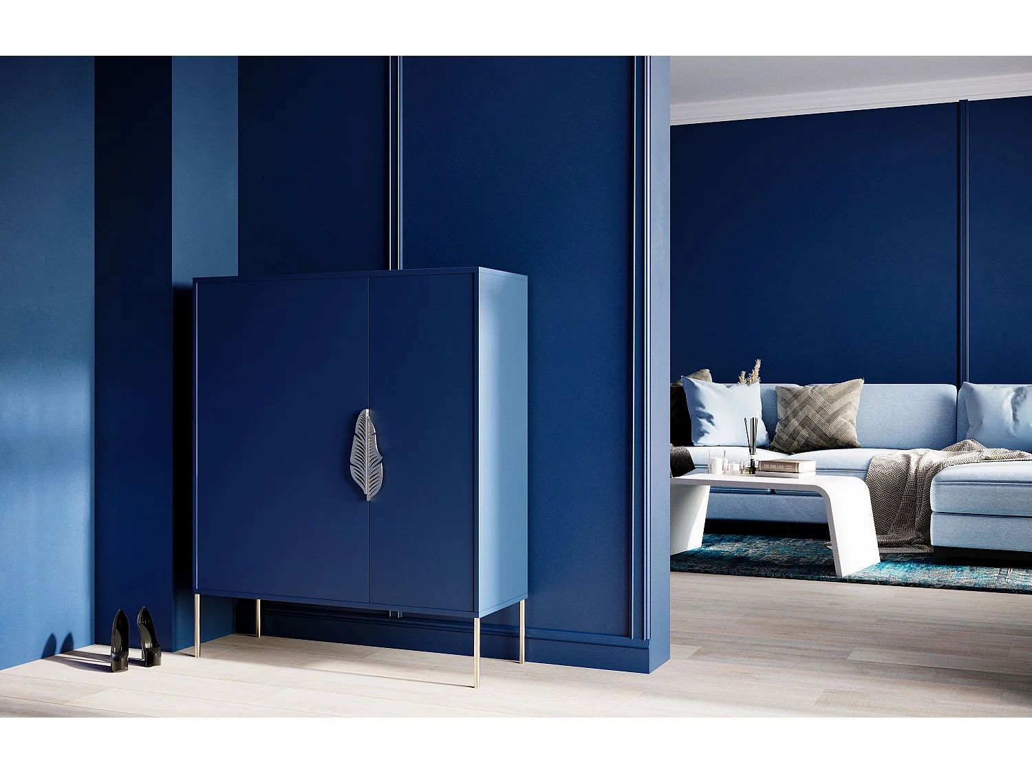 Schuhschrank Merlin, marinblau, goldene details