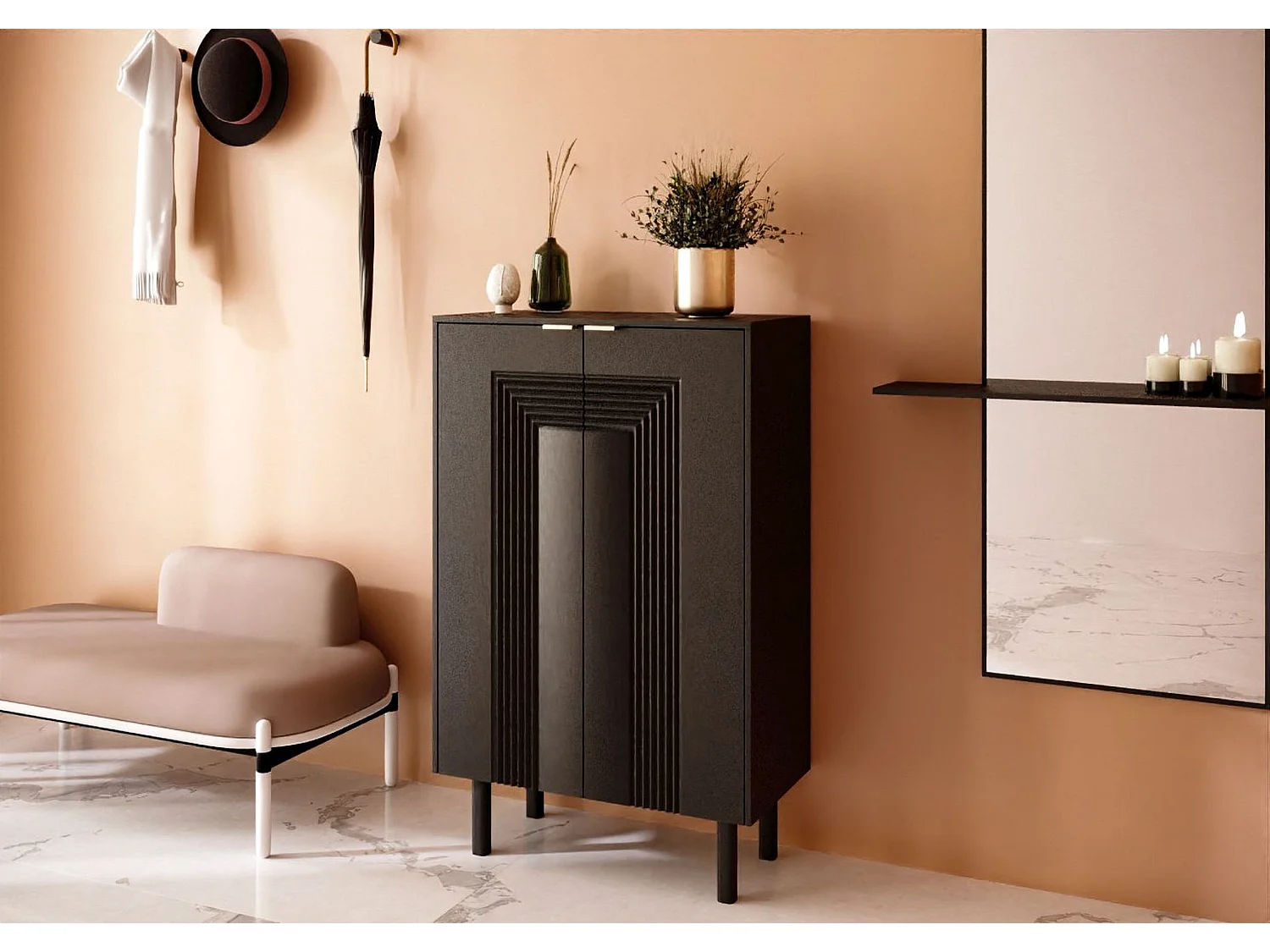 Meuble à chaussures / Buffet haute noire YOKO / 80 cm