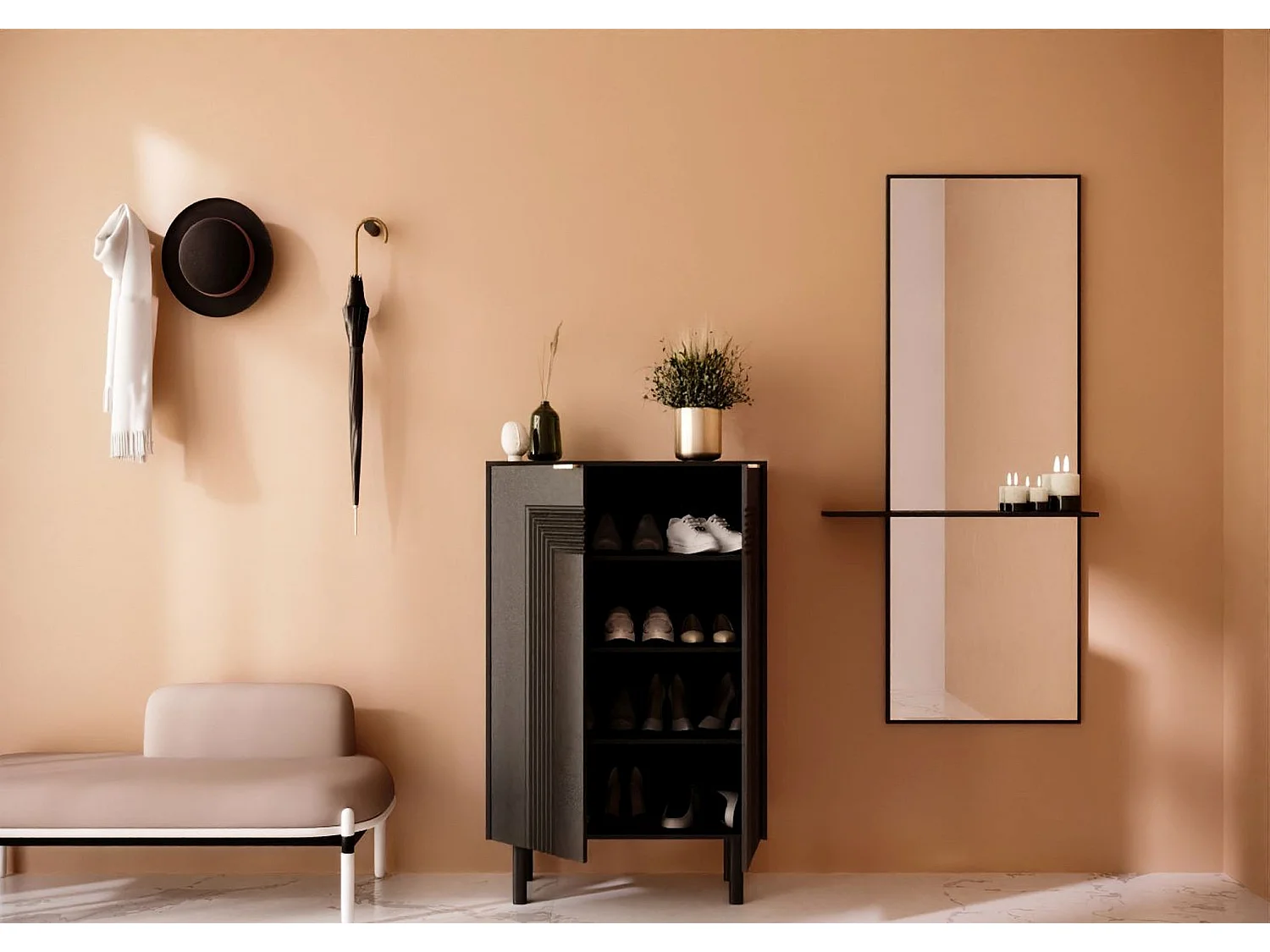 Meuble à chaussures / Buffet haute noire YOKO / 80 cm