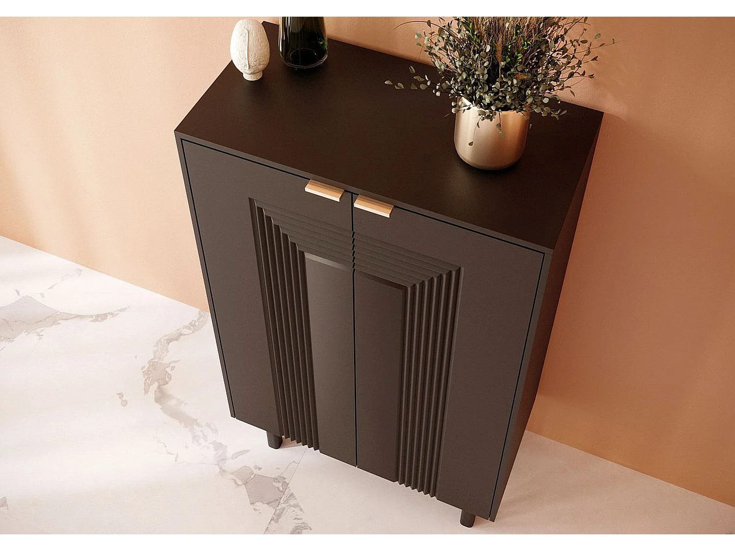 Schuhschrank Yoko, schwarz, mit dekorativen fronten und goldgriffen