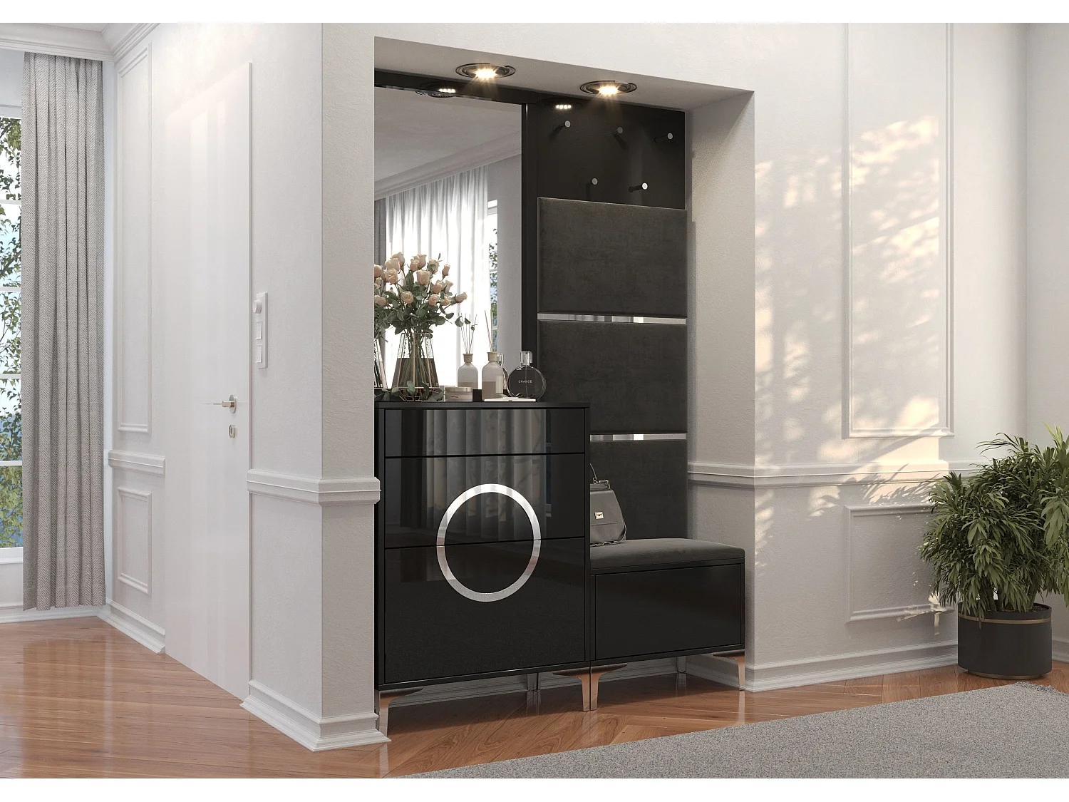 Czarny zestaw mebli do przedpokoju Dancan EVELINE / połysk