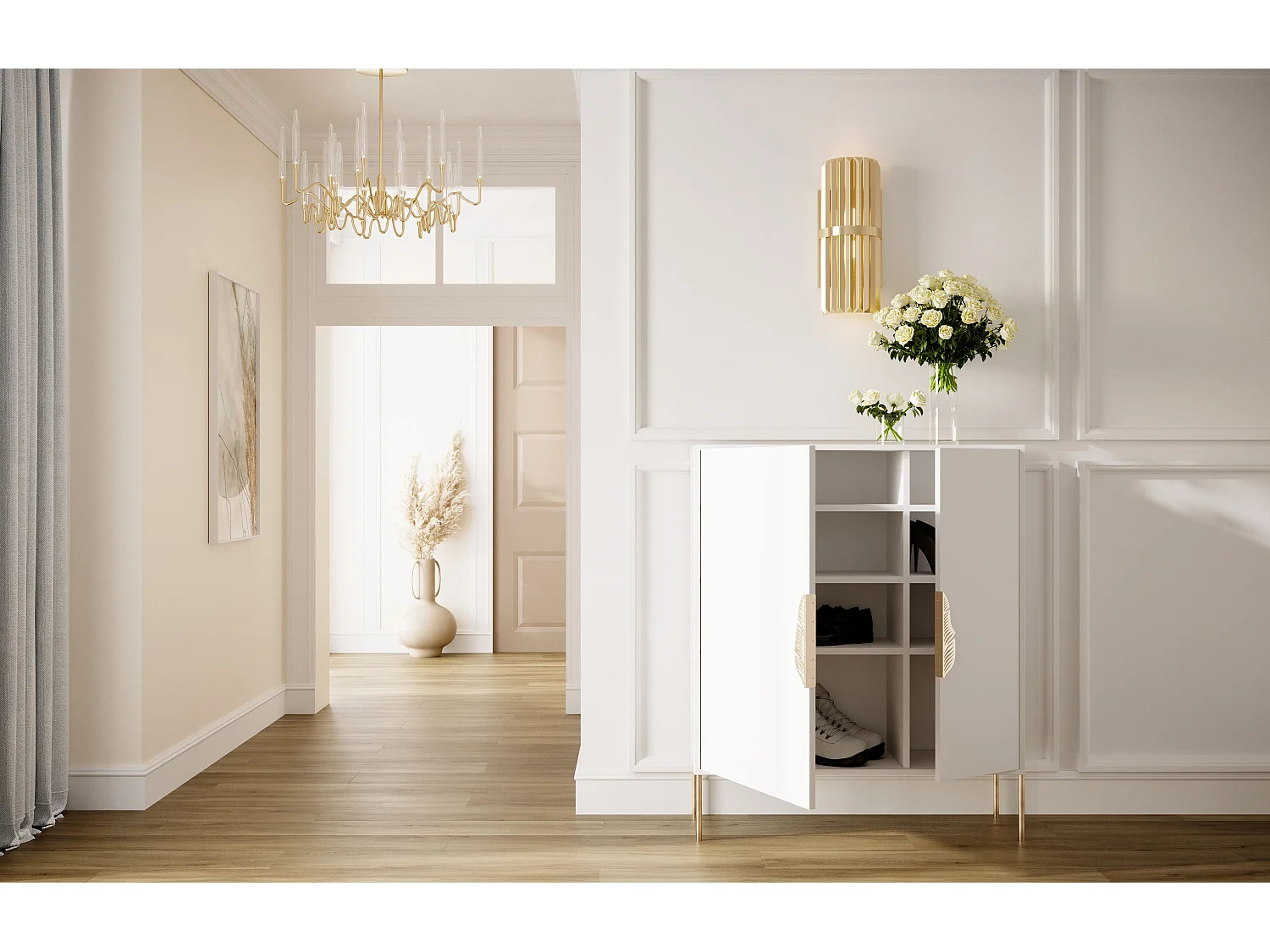 Schuhschrank Merlin, weiß, goldene details