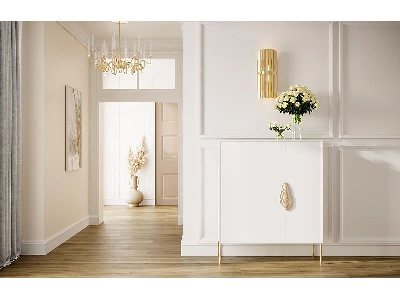 Buffet blanche / meuble à chaussures MERLIN avec des accents dorés / 100 cm