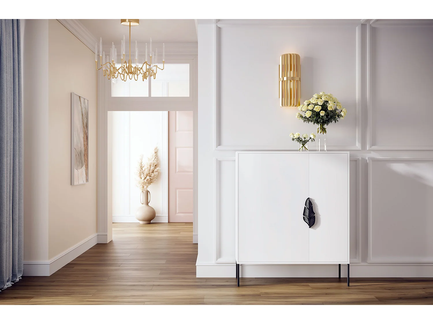 Schuhschrank Merlin, weiß, schwarze details