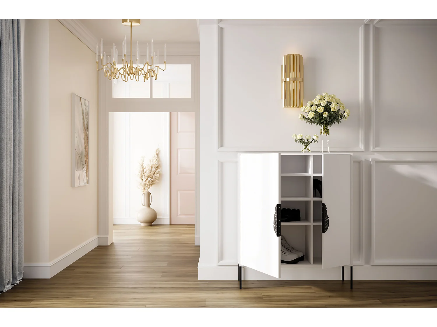 Schuhschrank Merlin, weiß, schwarze details