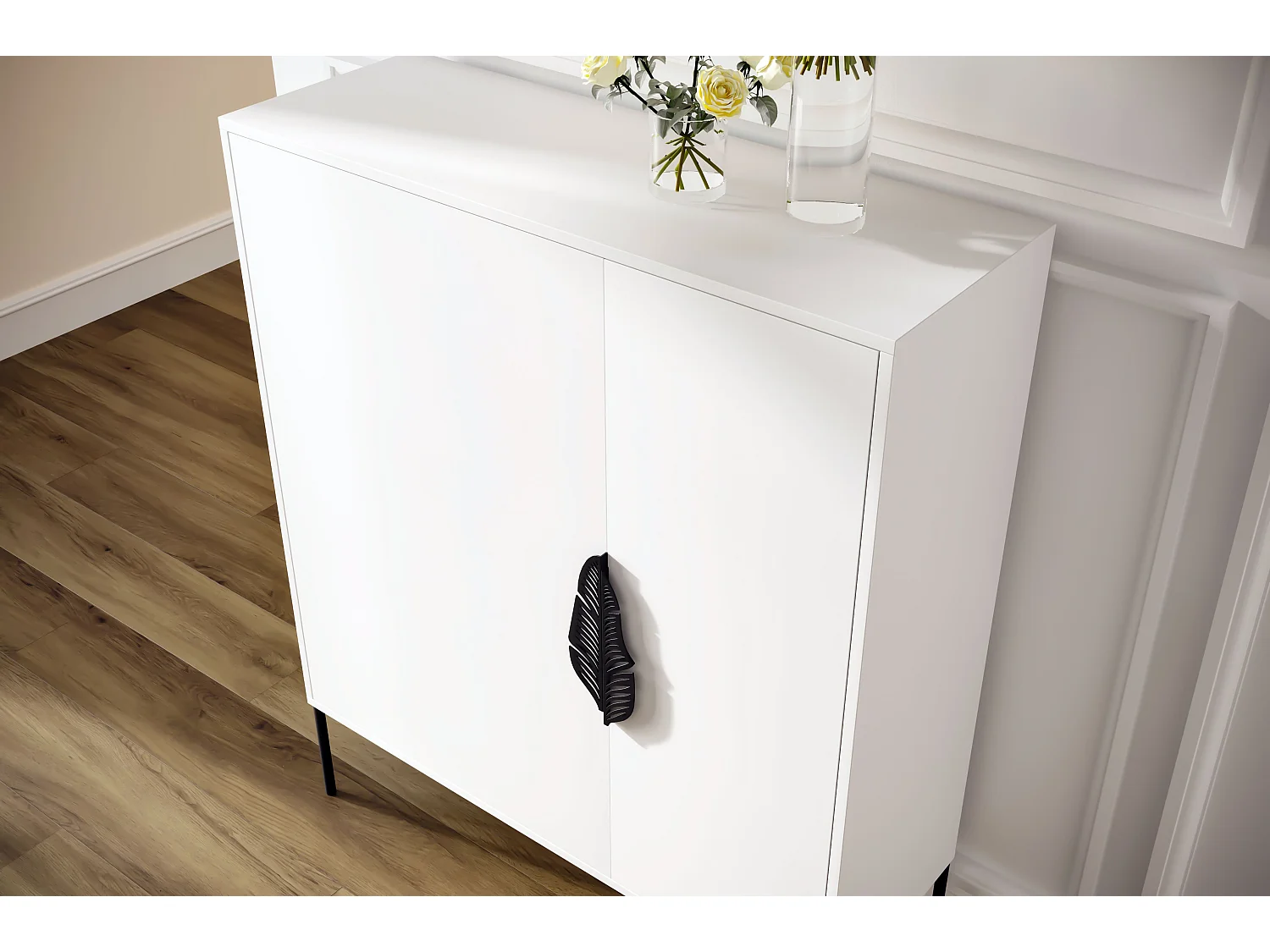Schuhschrank Merlin, weiß, schwarze details