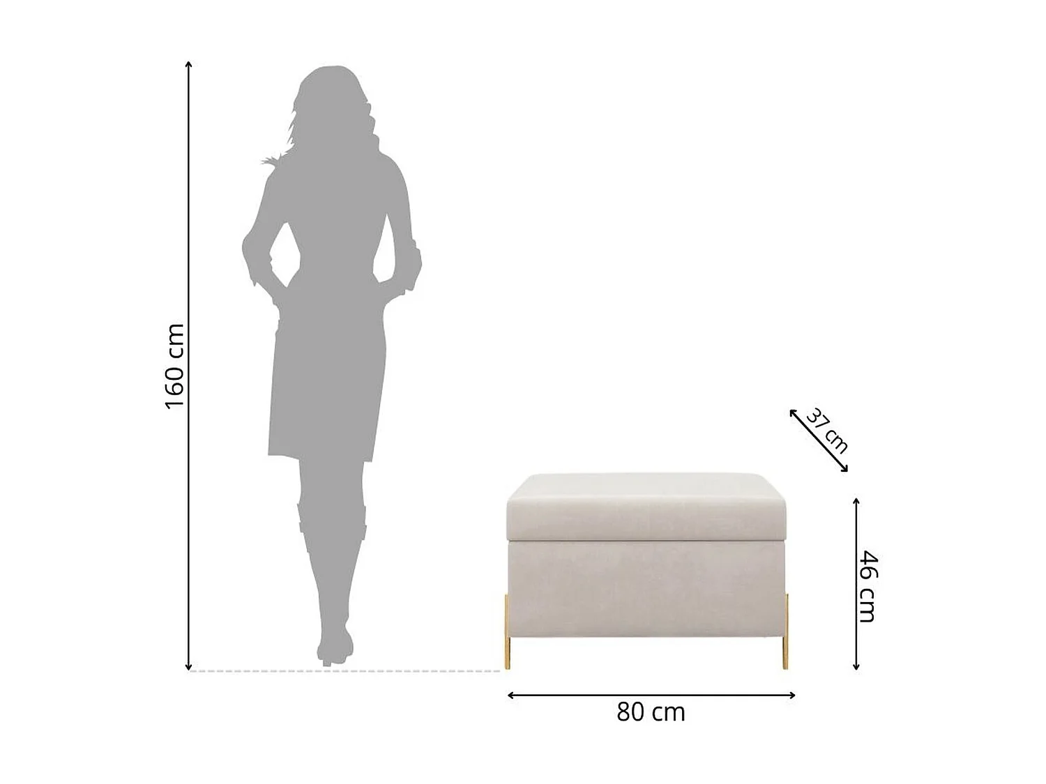 Beżowa tapierowana ławka Dancan BORGO z pojemnikiem