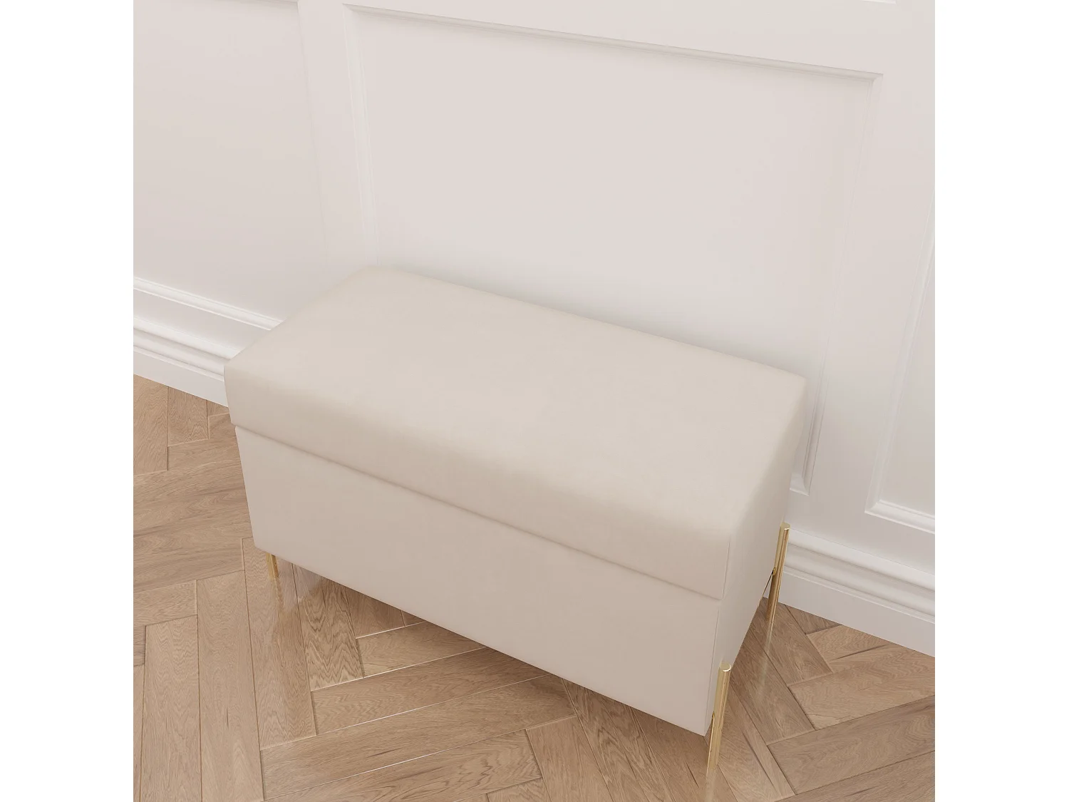 Beżowa tapierowana ławka Dancan BORGO z pojemnikiem