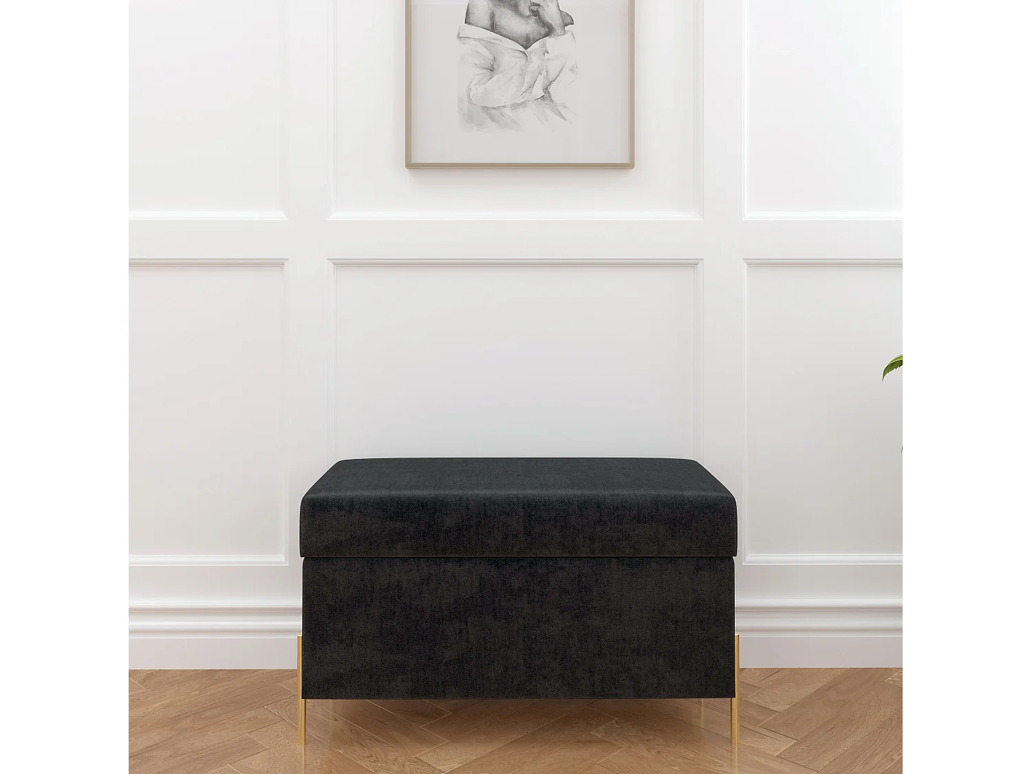 Szara tapierowana ławka Dancan BORGO z pojemnikiem