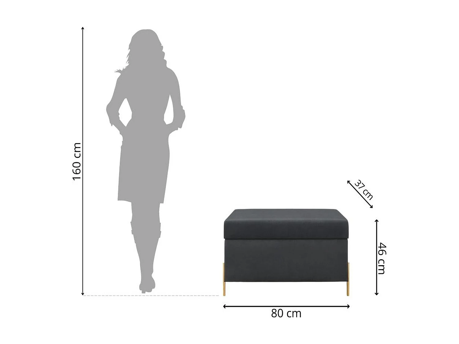 Szara tapierowana ławka Dancan BORGO z pojemnikiem