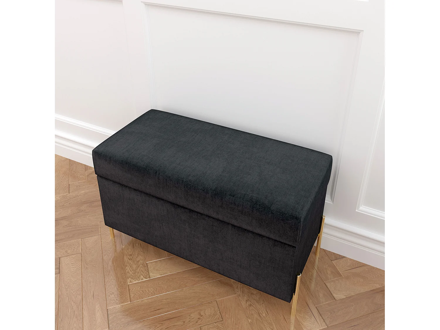 Szara tapierowana ławka Dancan BORGO z pojemnikiem