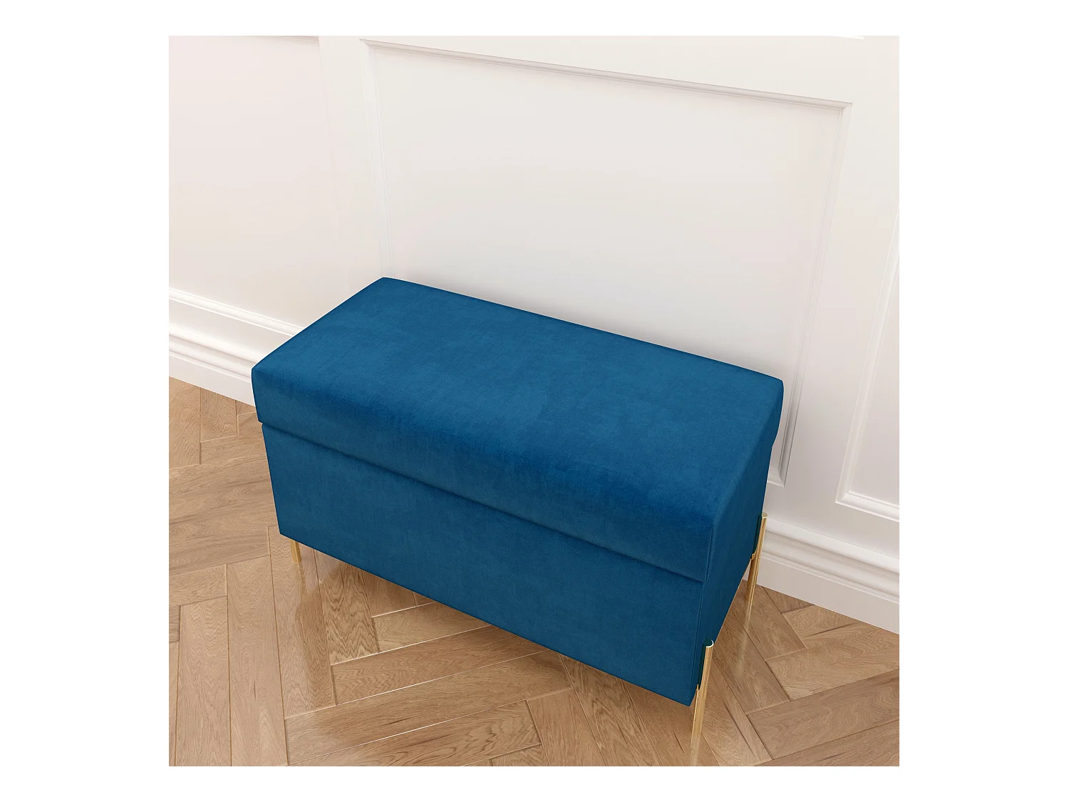 Granatowa tapierowana ławka Dancan BORGO z pojemnikiem