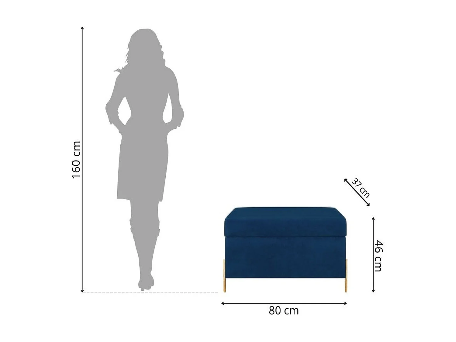 Granatowa tapierowana ławka Dancan BORGO z pojemnikiem