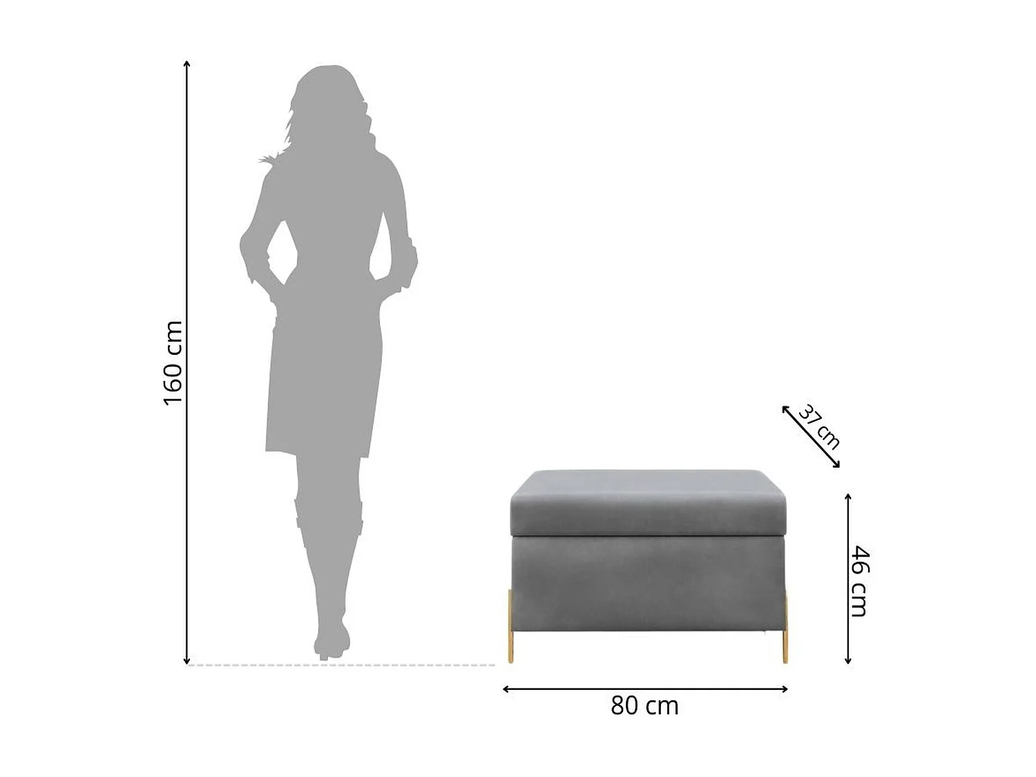Jasnoszara tapierowana ławka Dancan BORGO z pojemnikiem