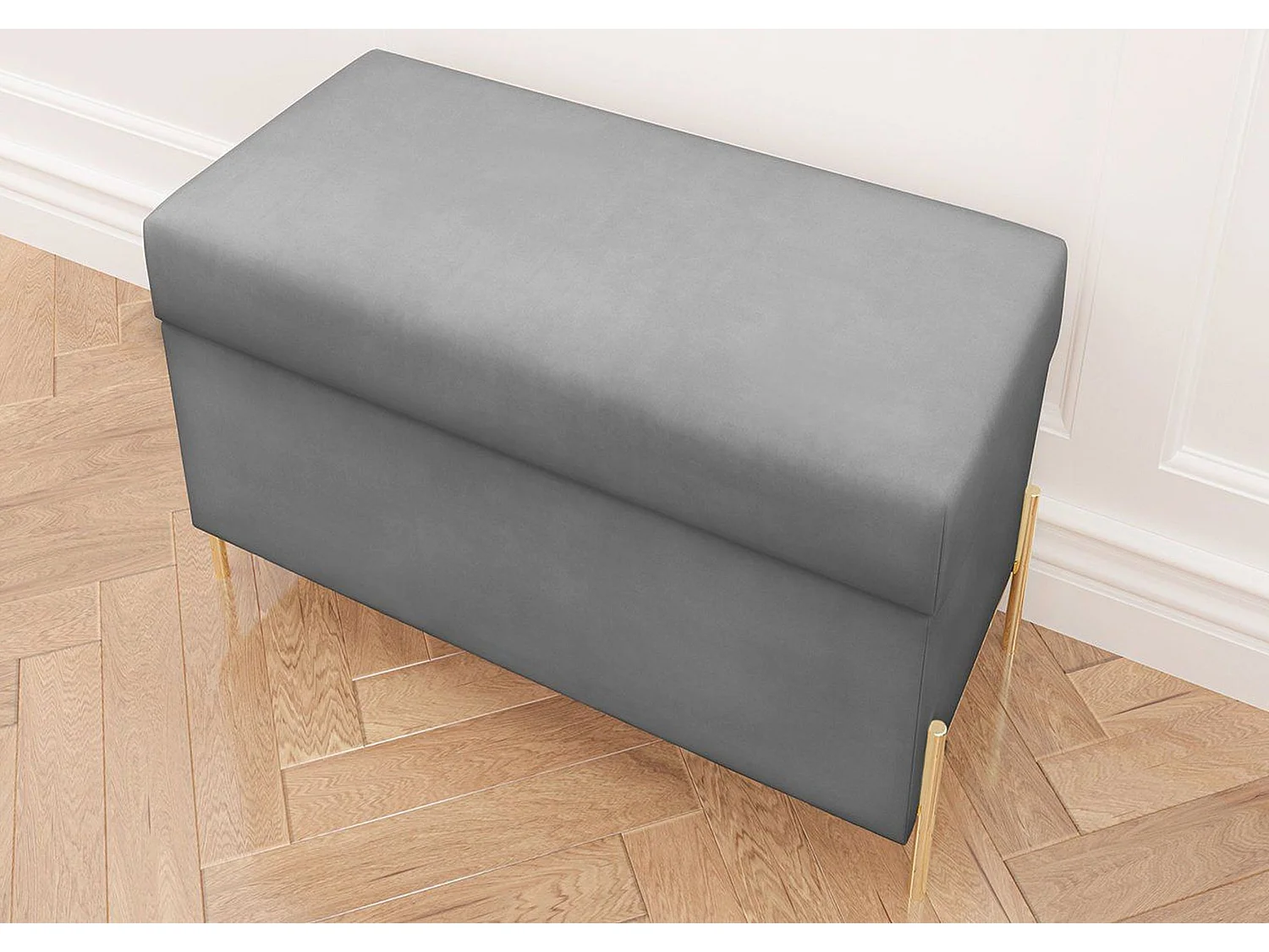 Jasnoszara tapierowana ławka Dancan BORGO z pojemnikiem