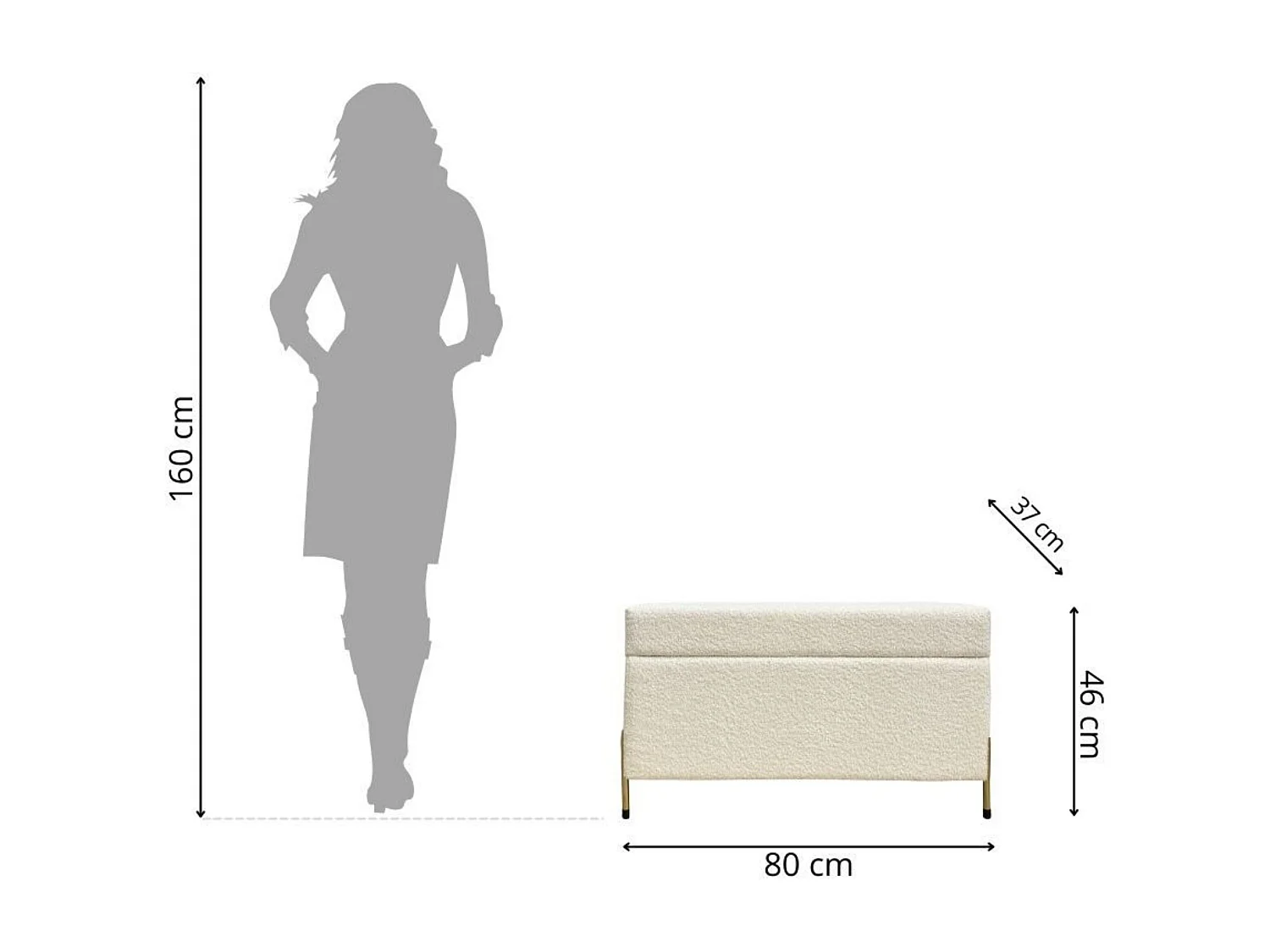 Kremowa tapierowana ławka Dancan BORGO z pojemnikiem -boucle