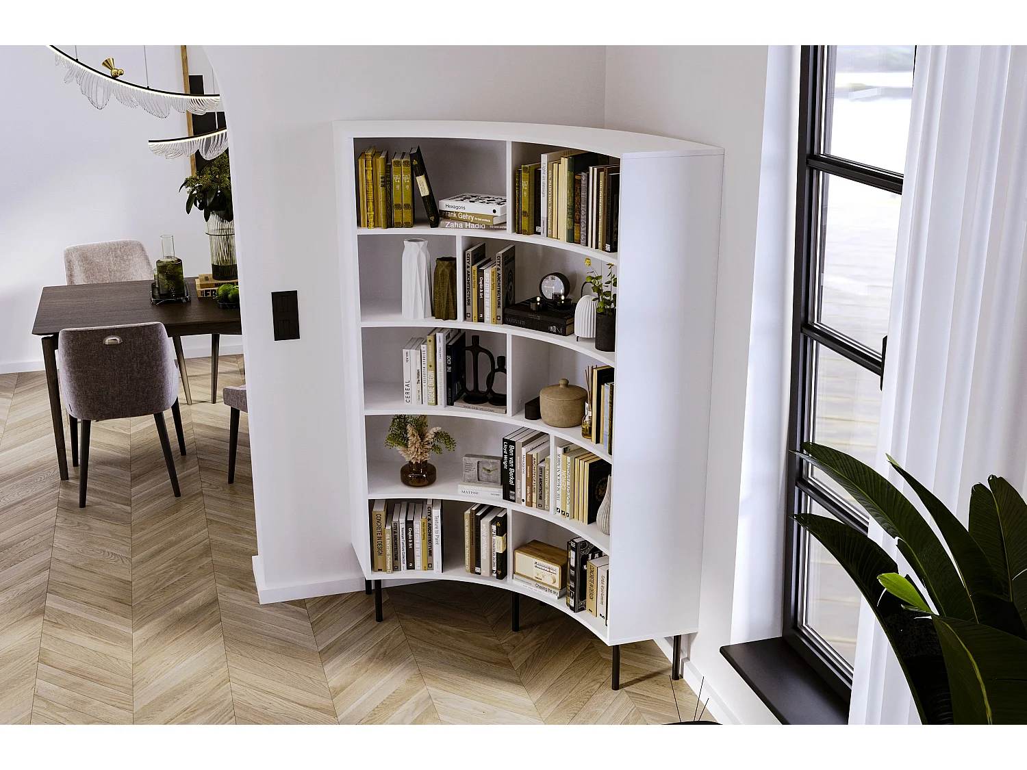 Bücherregal Horn, weiß, bogenform, 10 fächern