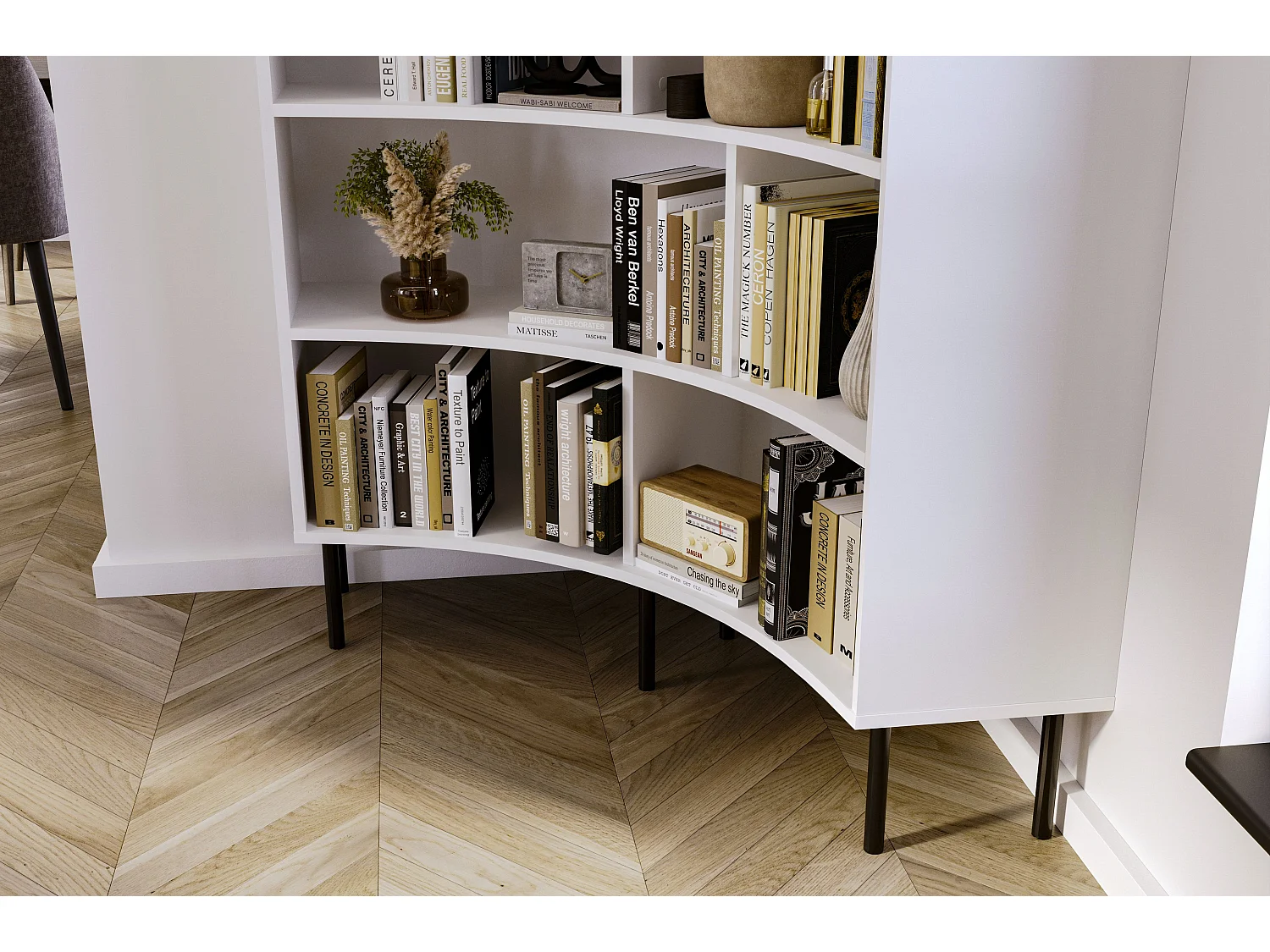 Bücherregal Horn, weiß, bogenform, 10 fächern