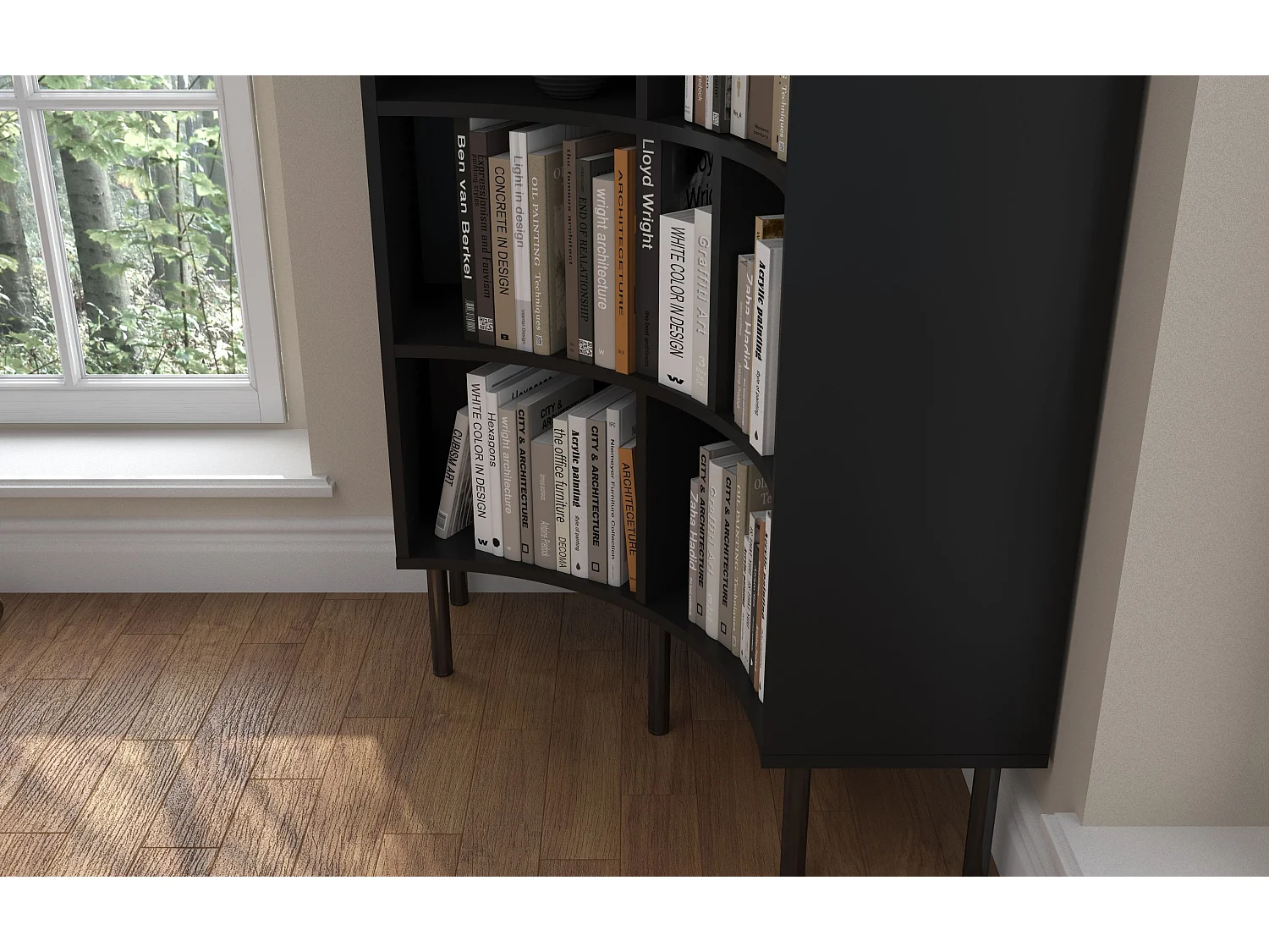 Narożny regał Skandica HORN z czarnymi nogami /czarny /80 cm