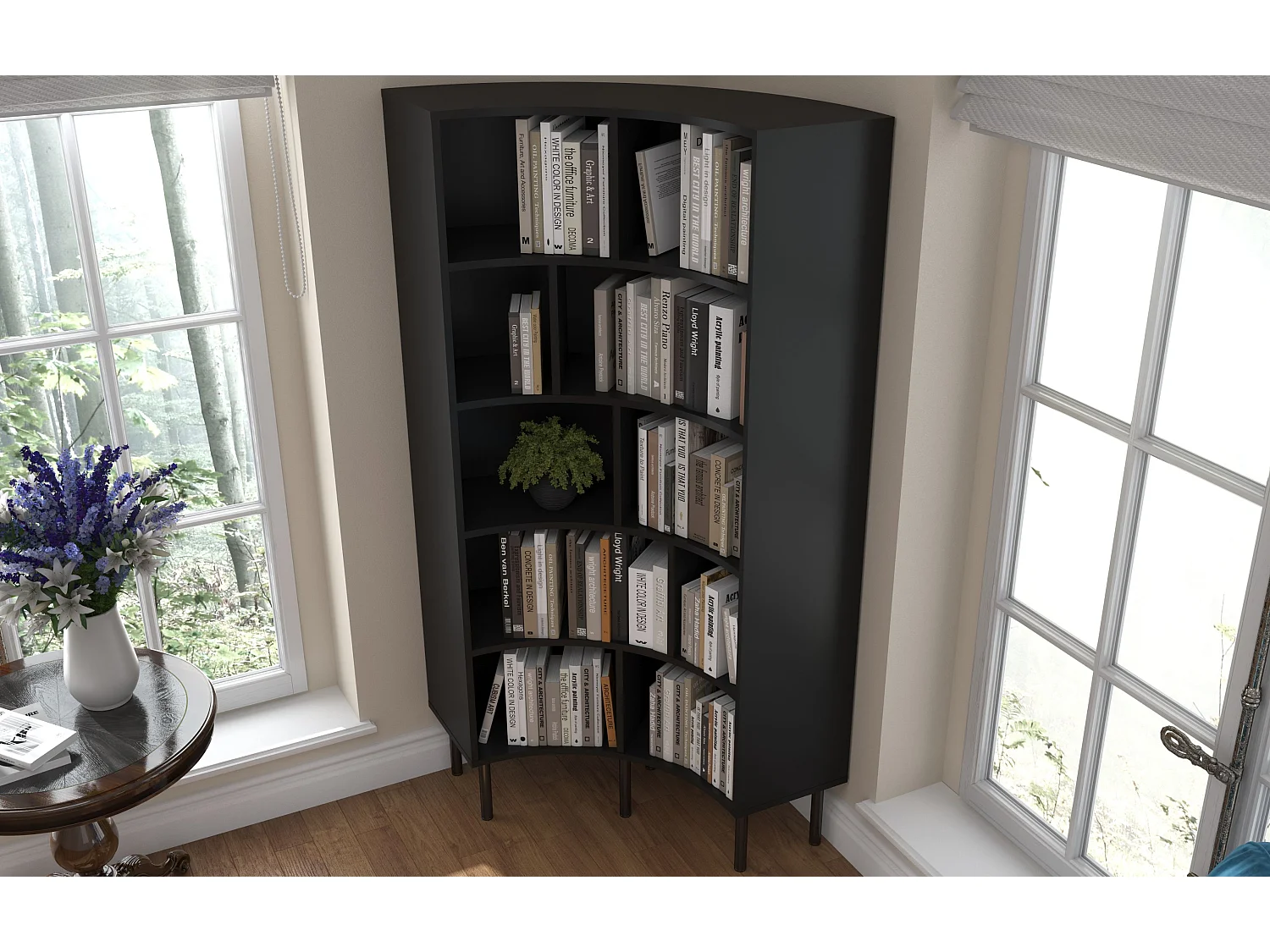 Bücherregal Horn, schwarz, bogenform, 10 fächern, 80 cm