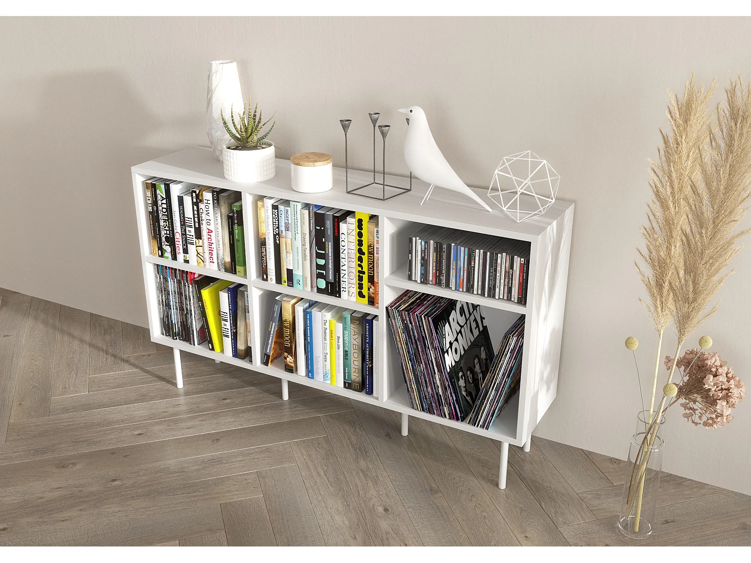 Sideboard Mirka, weiß, offene fächer, minimalistisch