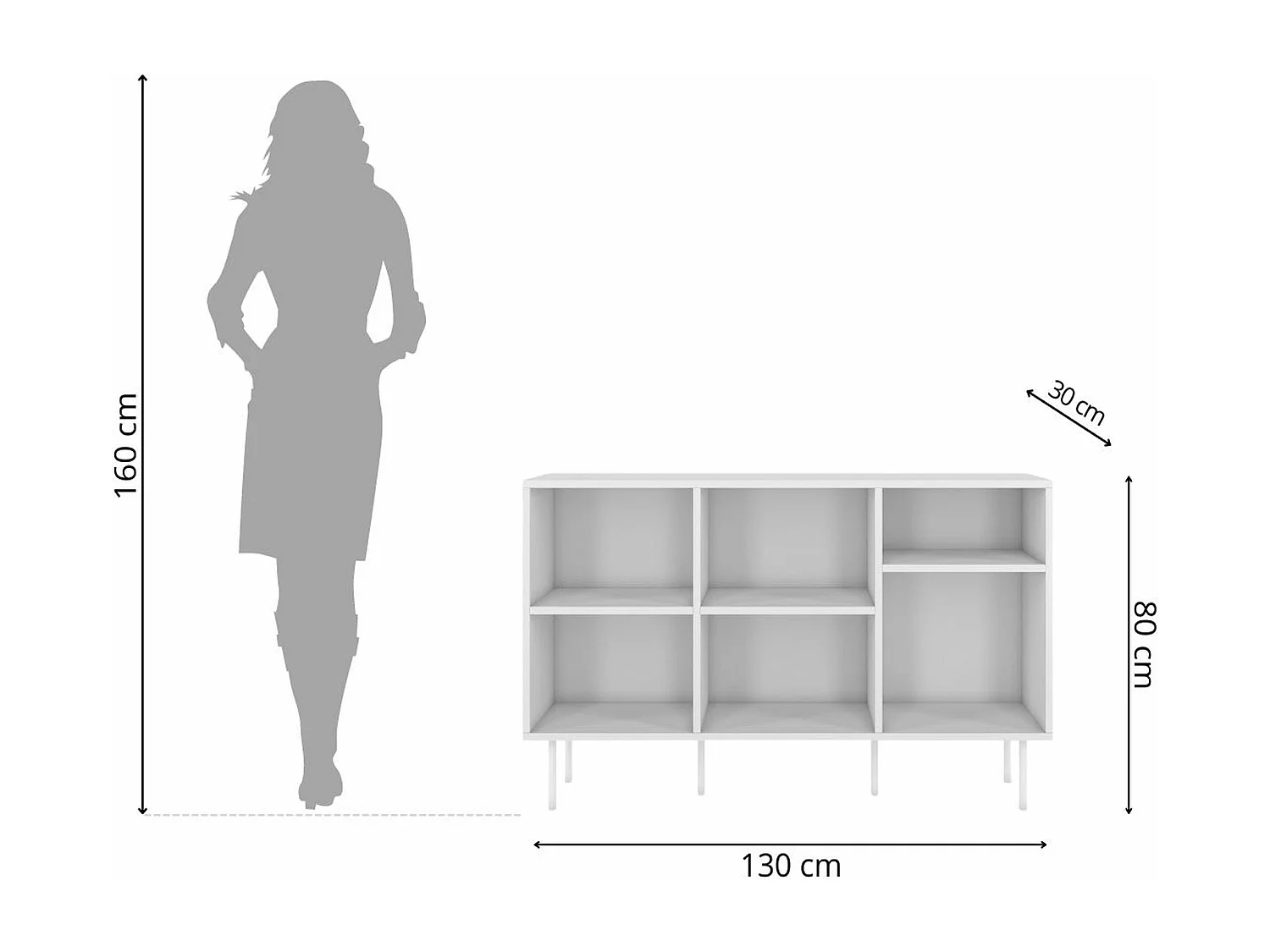 Sideboard Mirka, weiß, offene fächer, minimalistisch