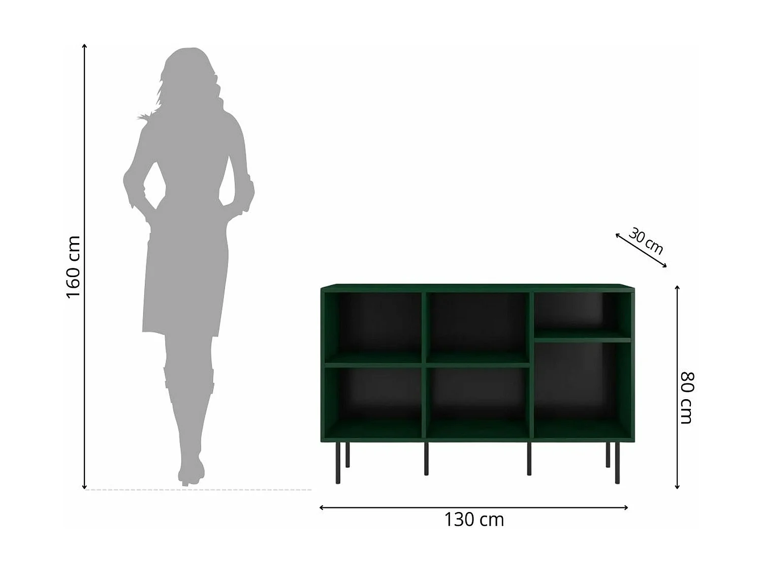 Sideboard Mirka, grün, offene fächer, minimalistisch