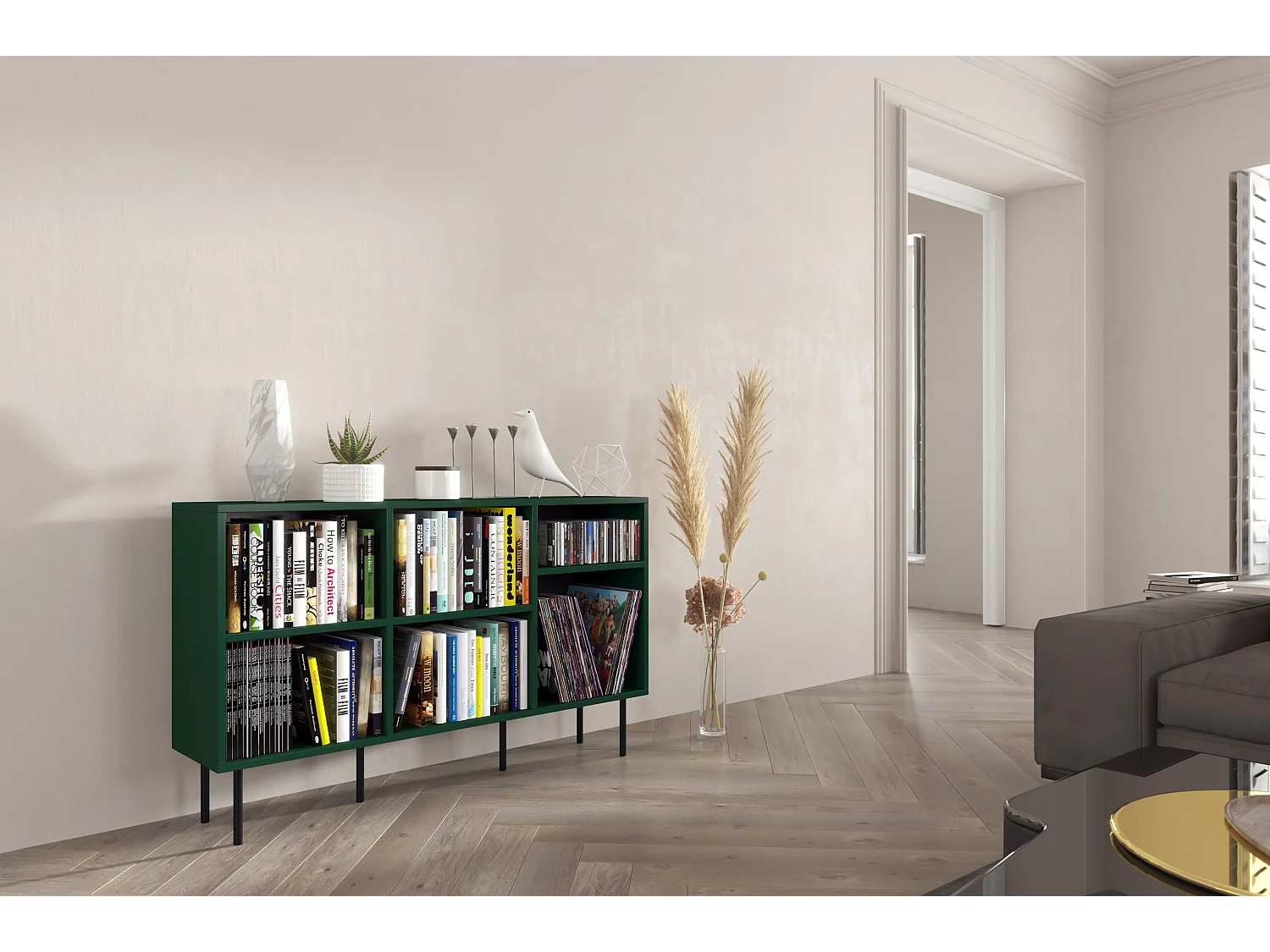 Sideboard Mirka, grün, offene fächer, minimalistisch