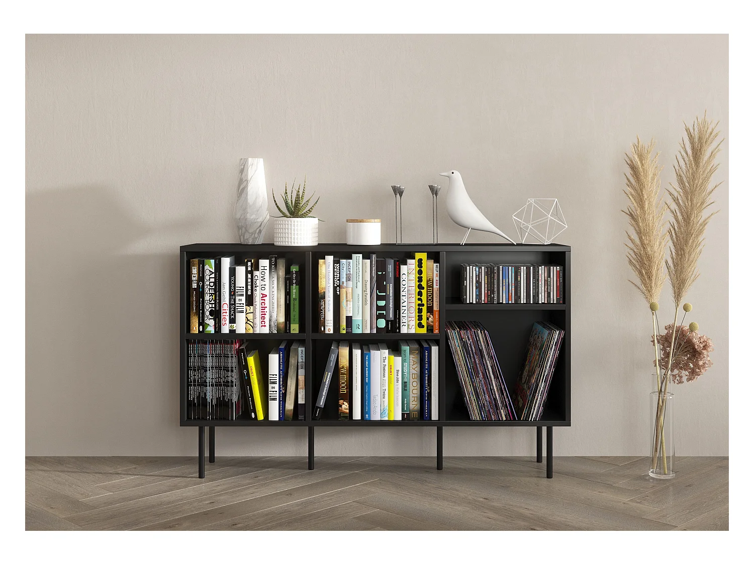 Bibliothèque étagère / moderne noire MIRKA / 130 cm