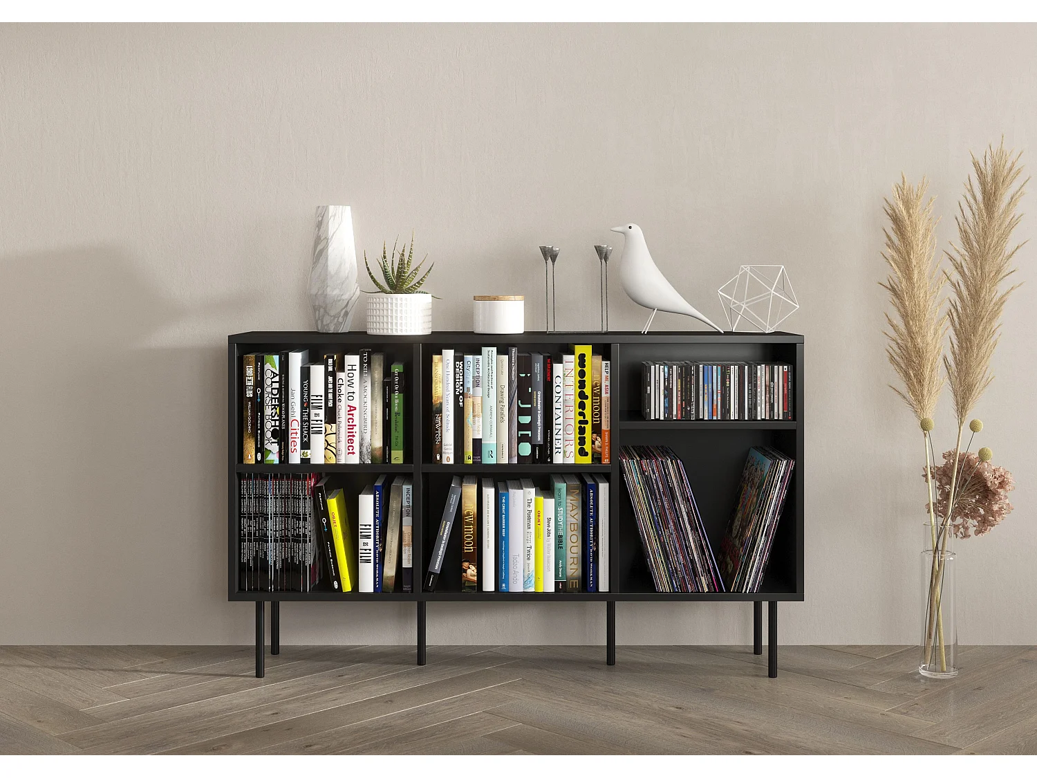 Sideboard Mirka, schwarz, offene fächer, minimalistisch