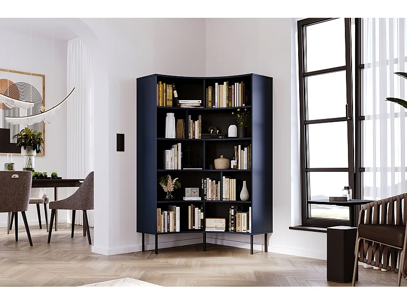 Bücherregal Horn, marinblau, bogenform, 10 fächern