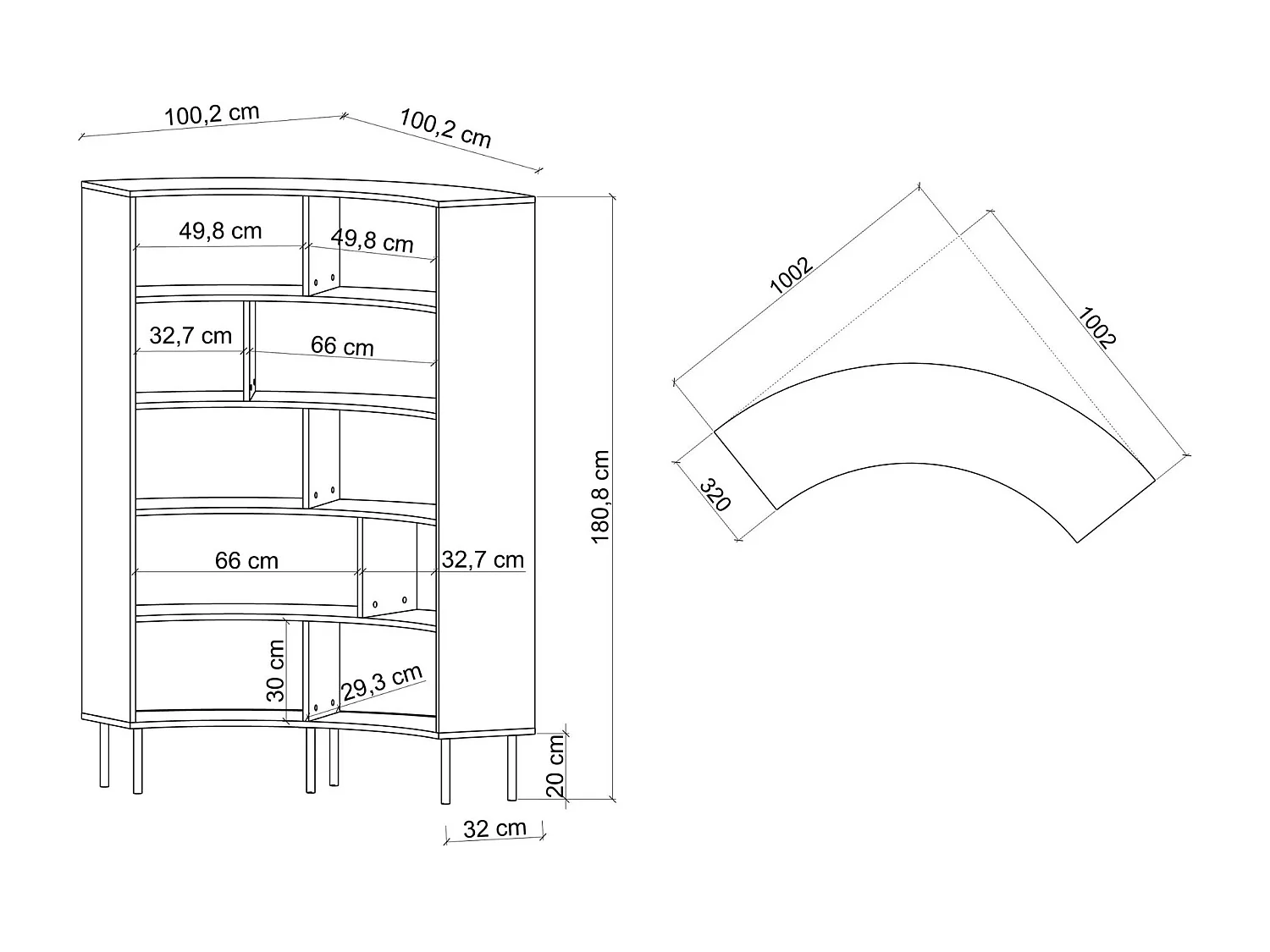 Bücherregal Horn, marinblau, bogenform, 10 fächern