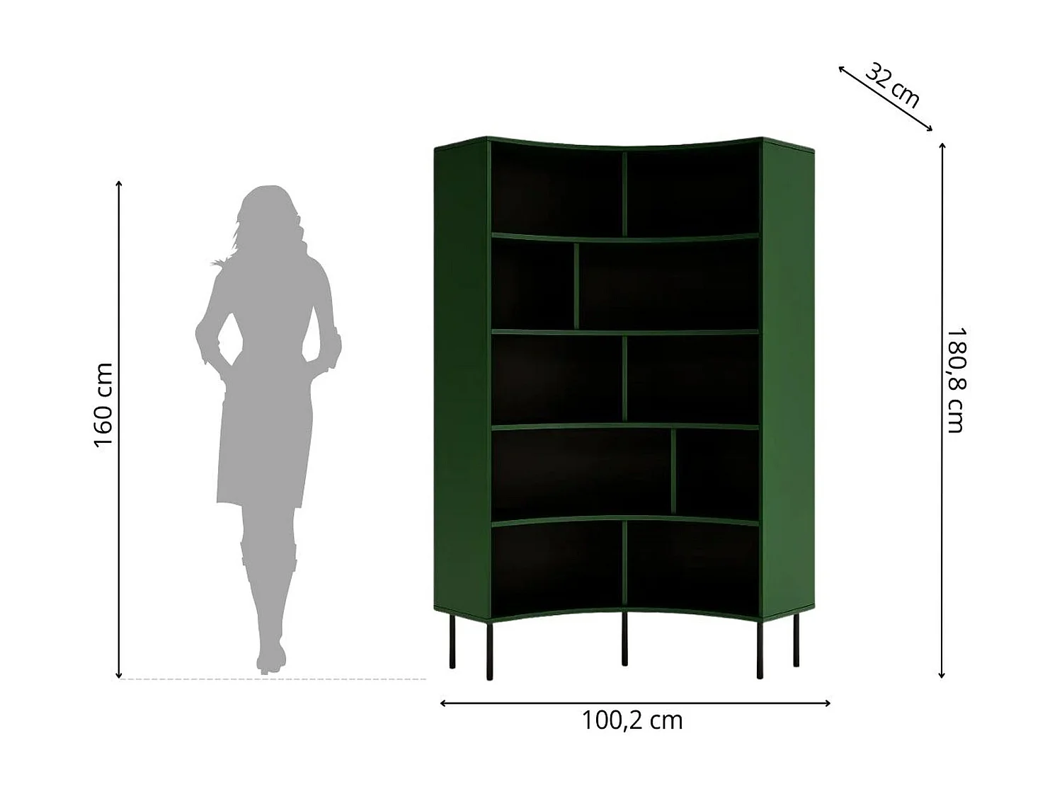 Bücherregal Horn, marinblau, bogenform, 10 fächern