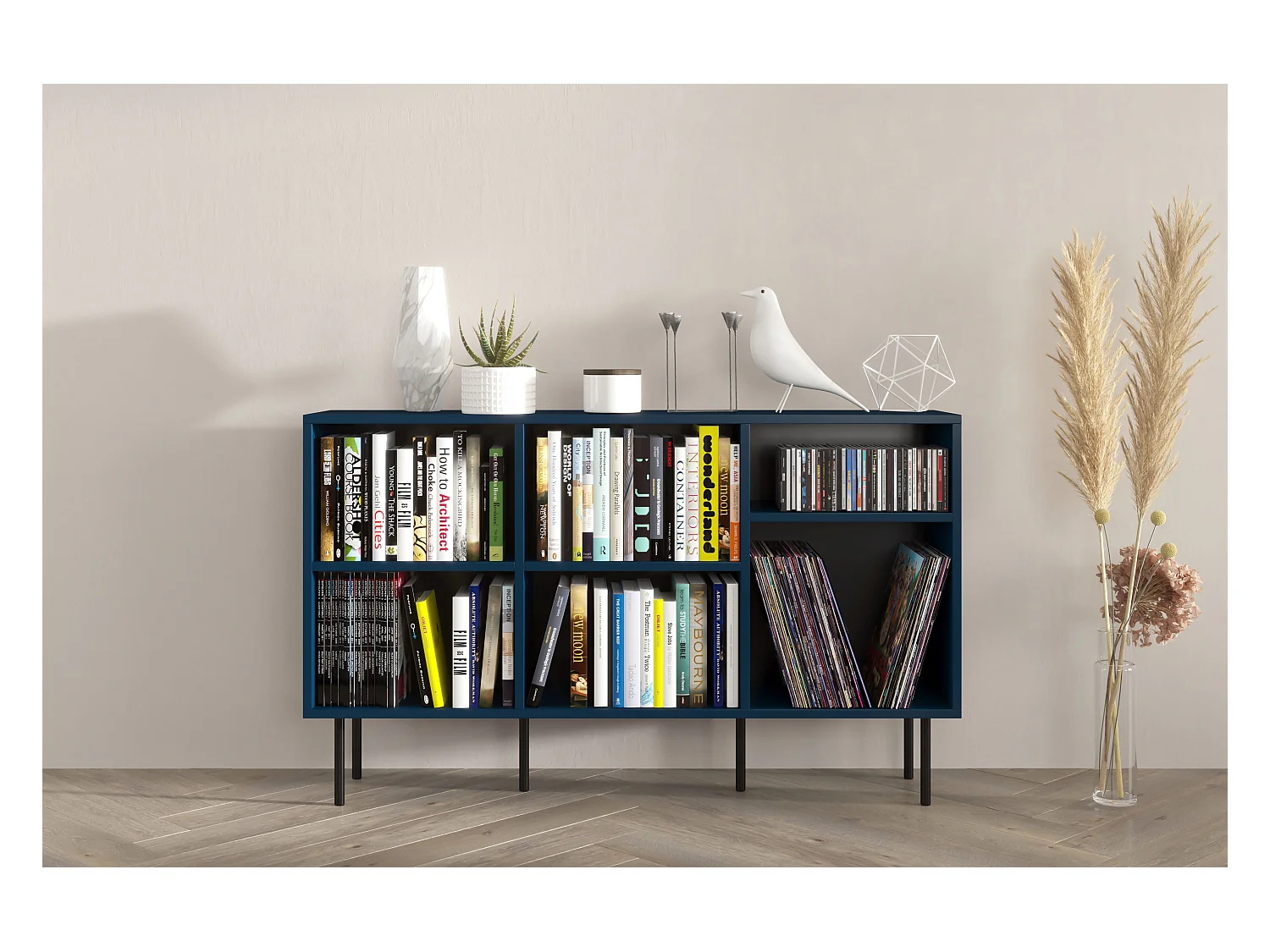 Bibliothèque étagère / moderne bleu marine MIRKA / 130 cm