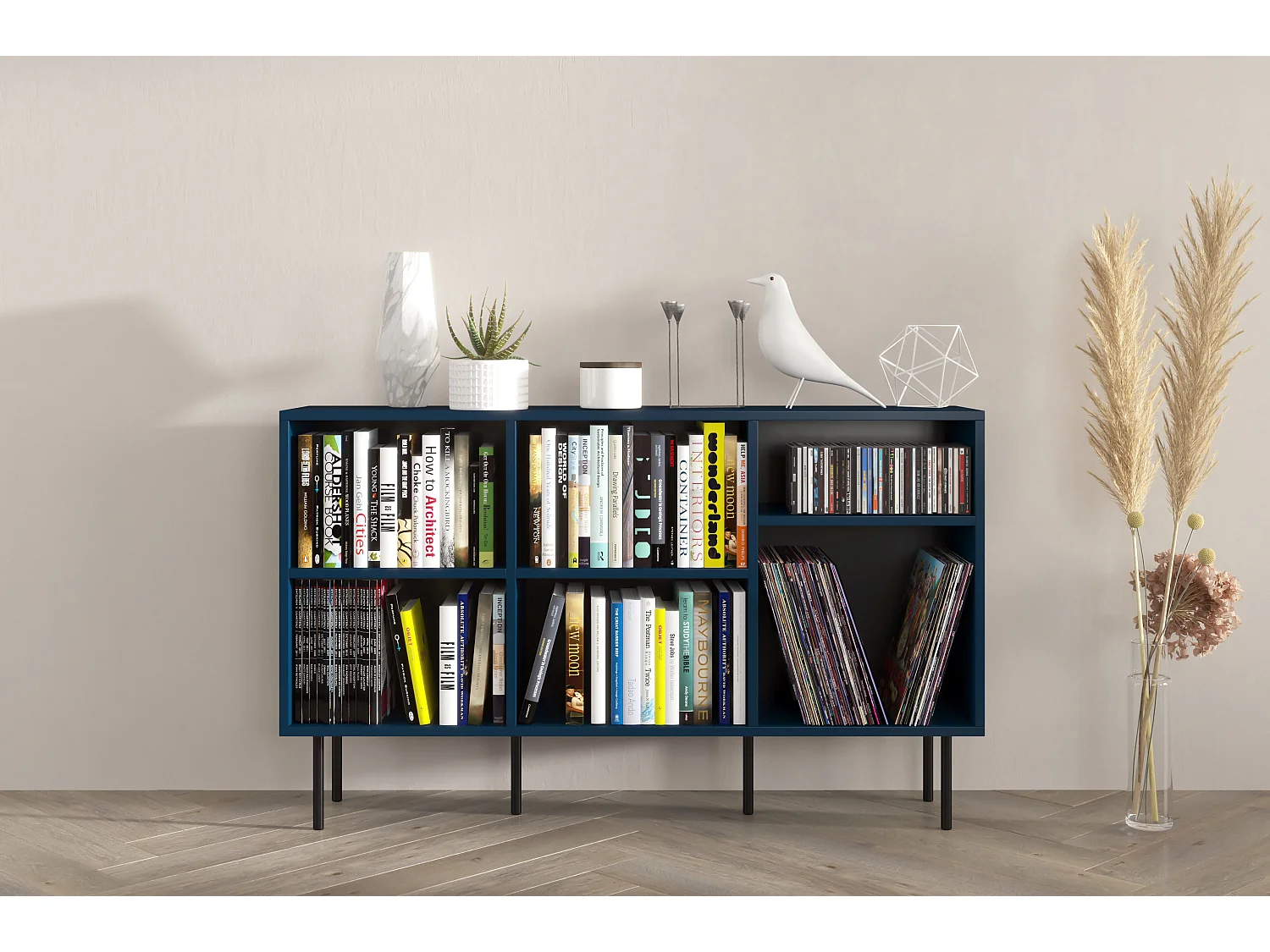 Sideboard Mirka, marinblau, offene fächer, minimalistisch