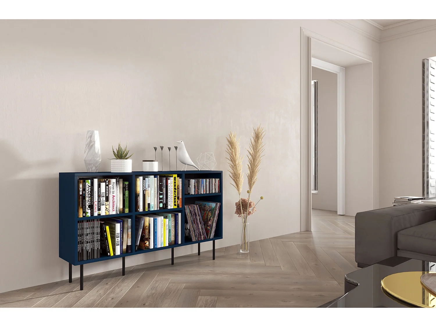 Sideboard Mirka, marinblau, offene fächer, minimalistisch