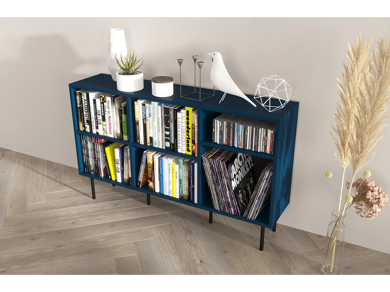 Sideboard Mirka, marinblau, offene fächer, minimalistisch