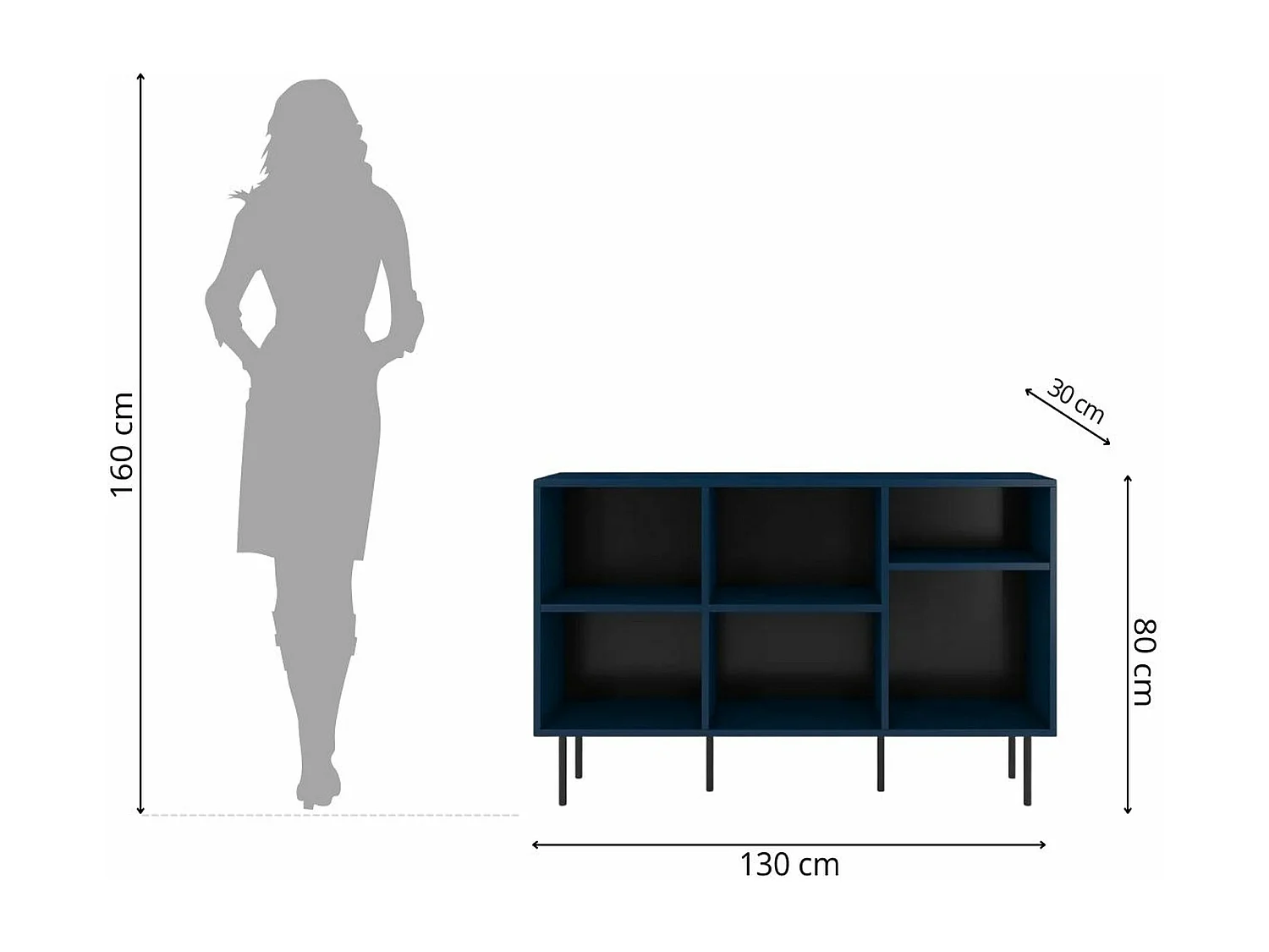 Sideboard Mirka, marinblau, offene fächer, minimalistisch