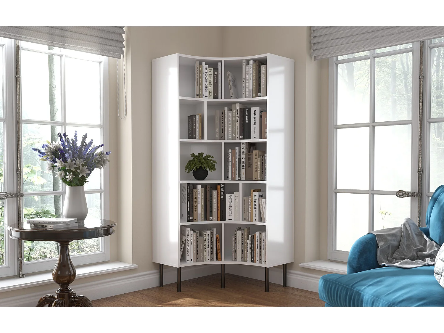 Bücherregal Horn, weiß, bogenform, 10 fächern, 80 cm