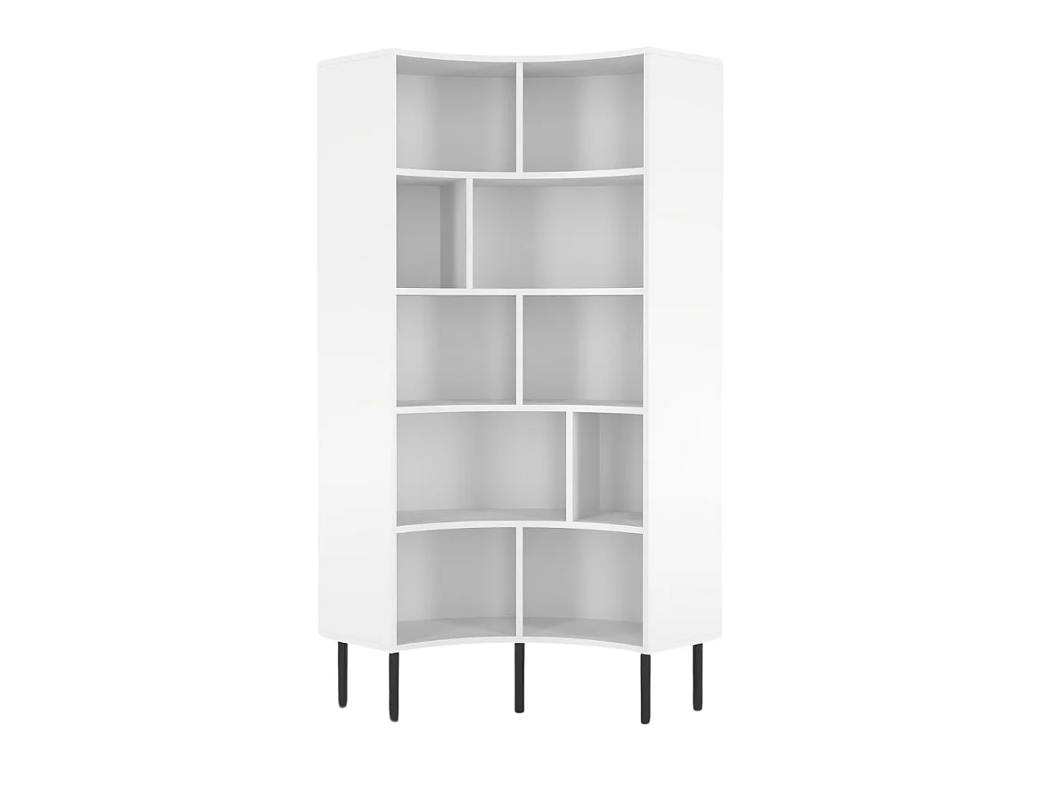 Bibliothèque d'angle moderne blanche pour livres HORN avec des pieds noirs / 80 cm