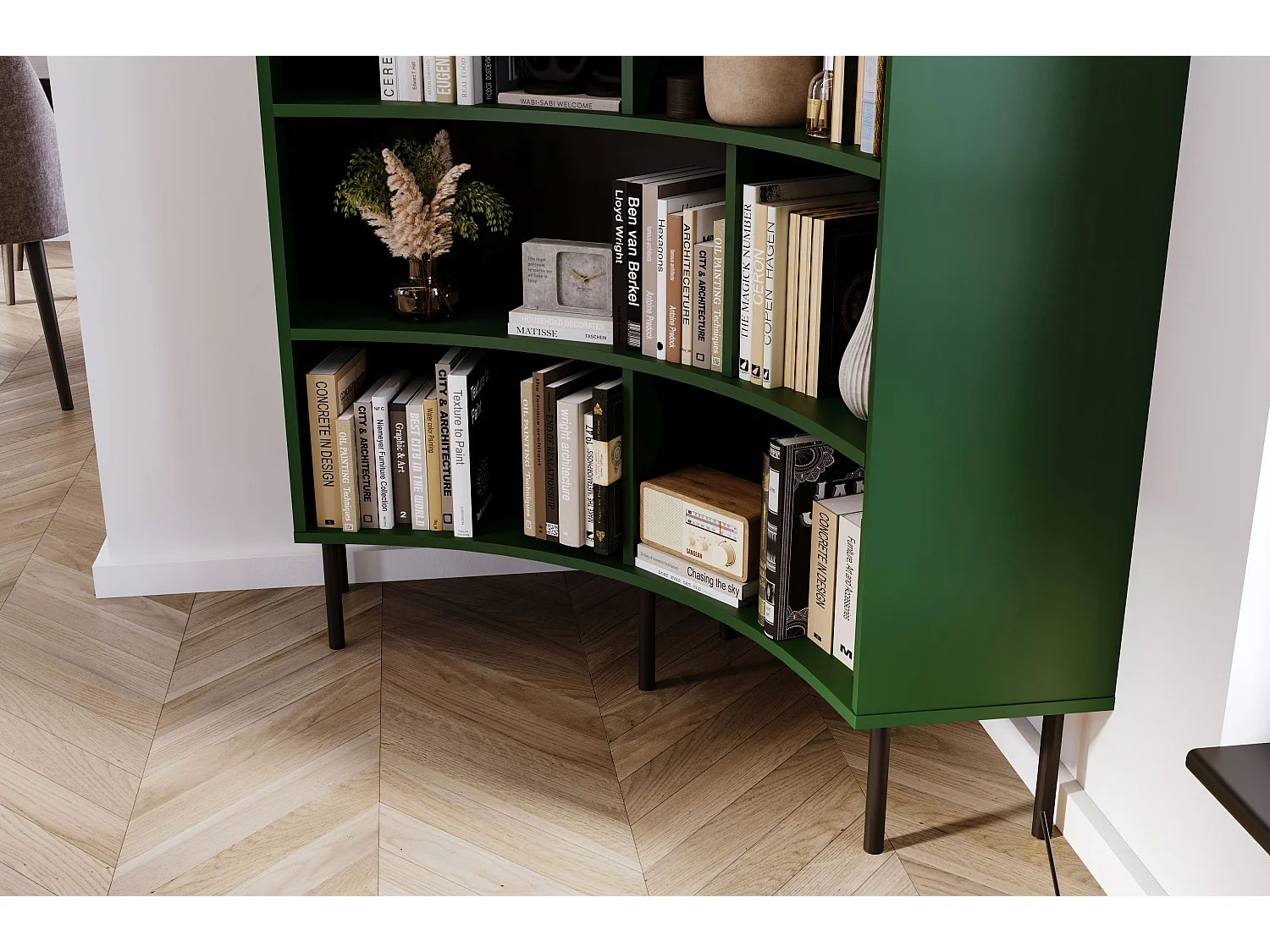 Bücherregal Horn, grün, bogenform, 10 fächern