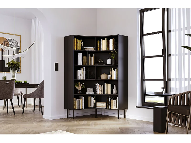 Narożny regał Skandica HORN z czarnymi nogami / czarny