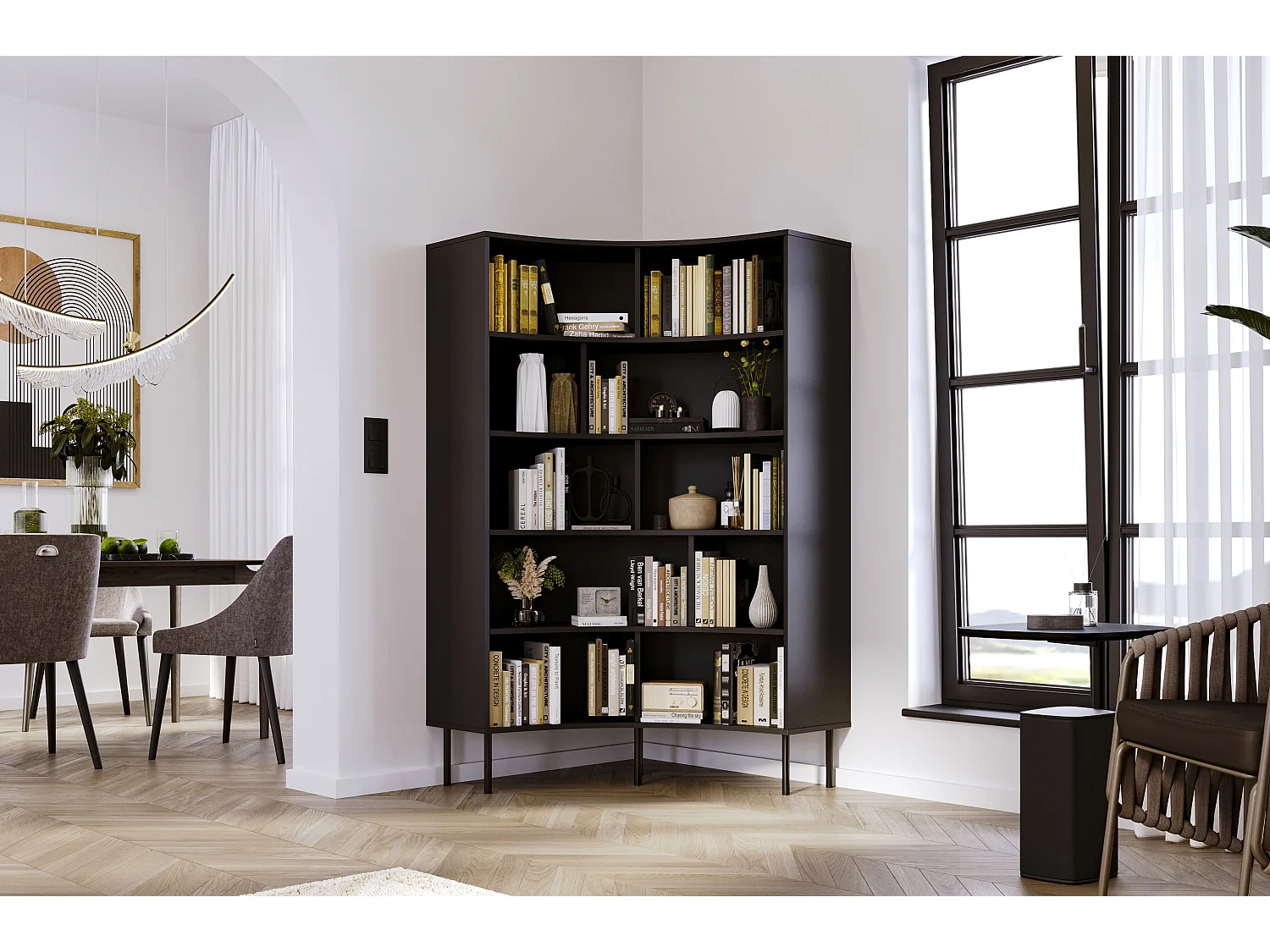 Bücherregal Horn, schwarz, bogenform, 10 fächern