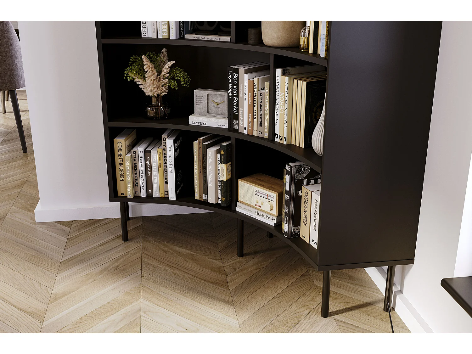 Bücherregal Horn, schwarz, bogenform, 10 fächern