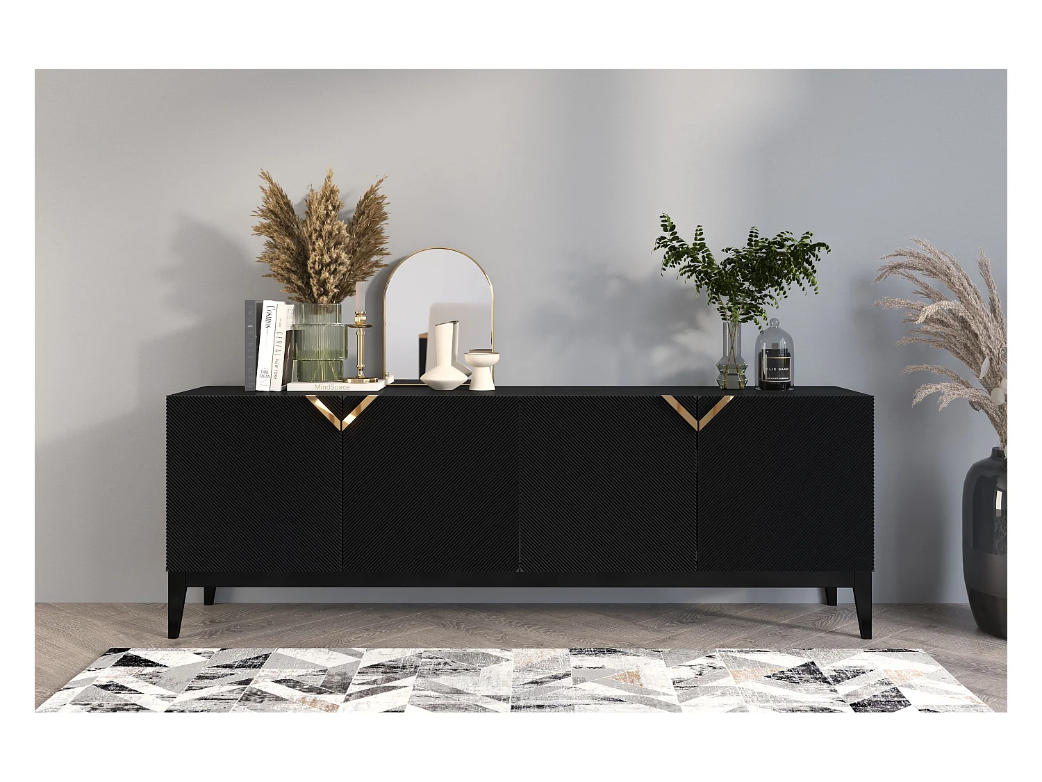 Buffet en bois DEMI LONG / noire / 201,5 cm