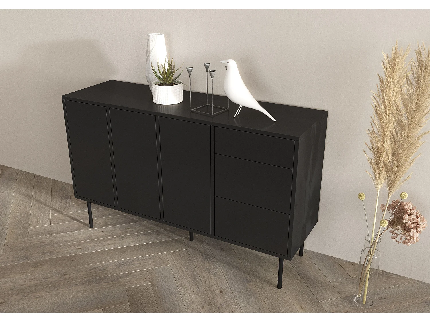 Czarna nowoczesna komoda Dancan MIRKA / szer. 130 cm