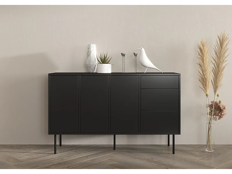 Sideboard Mirka, schwarz, push to open system, minimalistisch