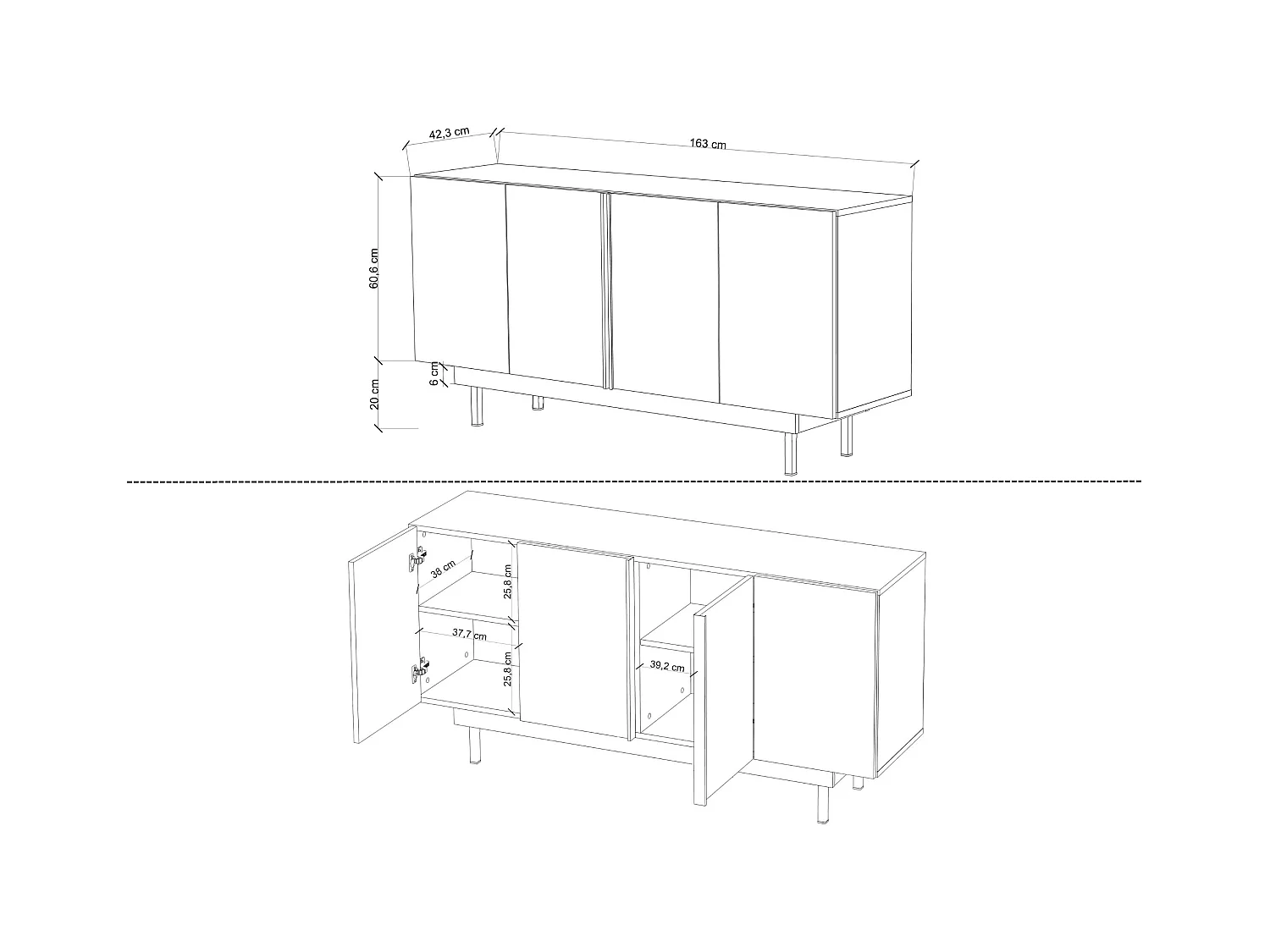 Błyszczący czarny bufet Dancan ARTEMISA z dodatkami w kolorze złota - Nowoczesny i elegancki design z systemem Push to Open