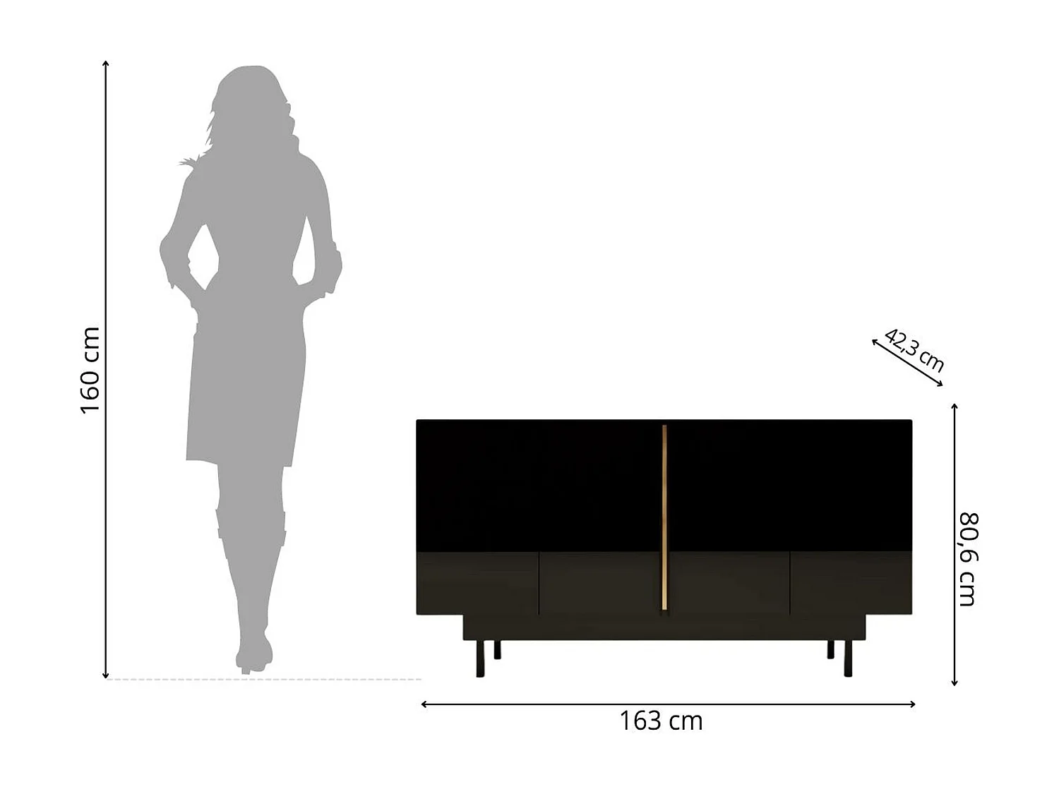 Buffet élégante noire brillante Dancan ARTEMISA avec des accessoires dorés