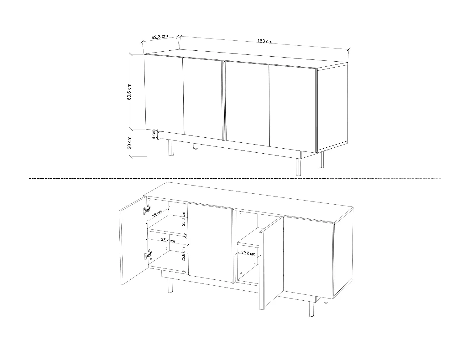 Buffet élégante noire brillante Dancan ARTEMISA avec des accessoires dorés